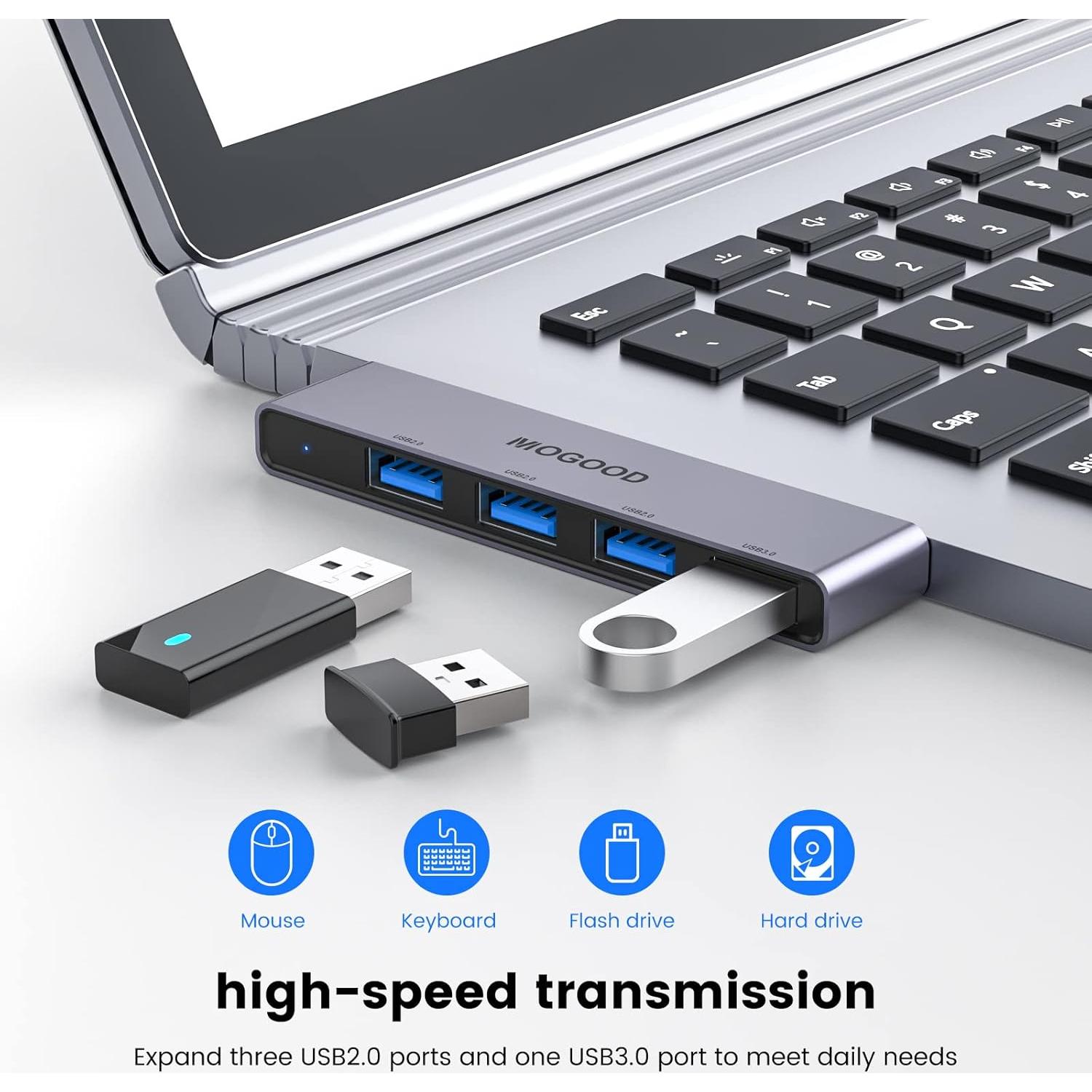 Hub USB MOGOOD 4 Puertos 3.0 Ultra Delgado para Laptop