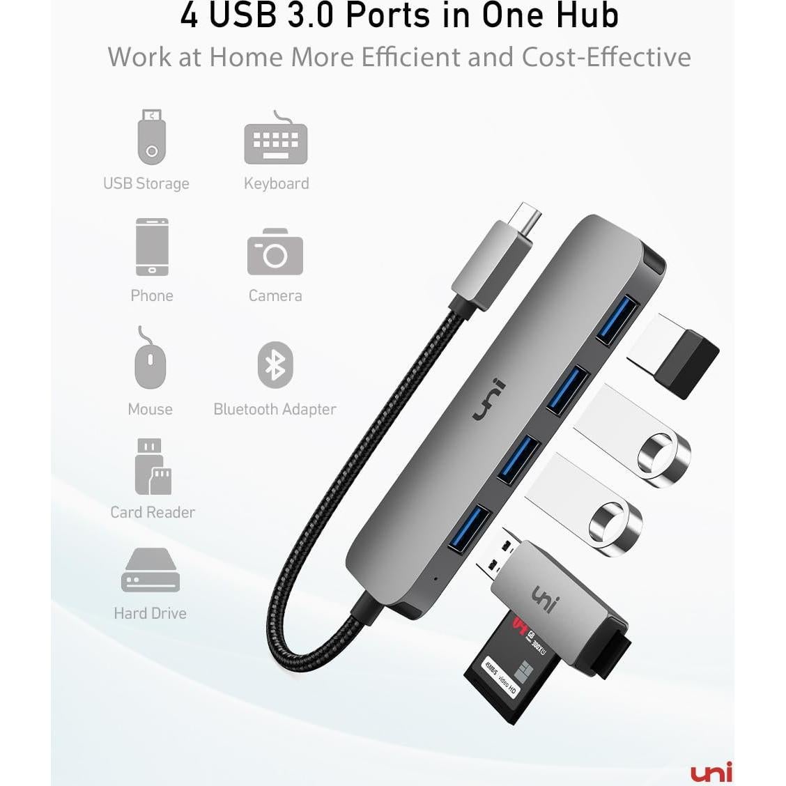 Adaptador USB C a 4 USB A uni, Hub Thunderbolt 3/4 50g