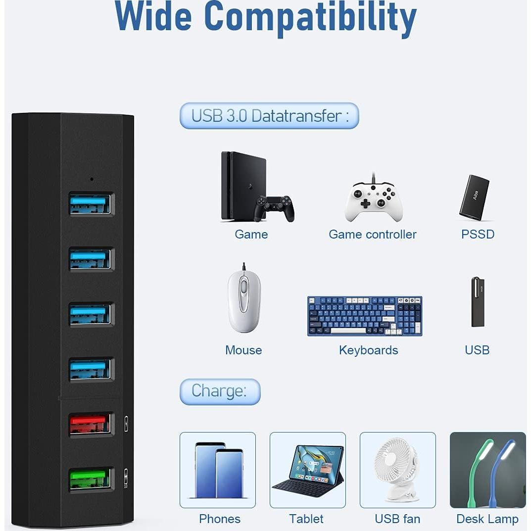 Hub USB Aiibe 6 Puertos 3.0 Alta Velocidad Carga Rápida