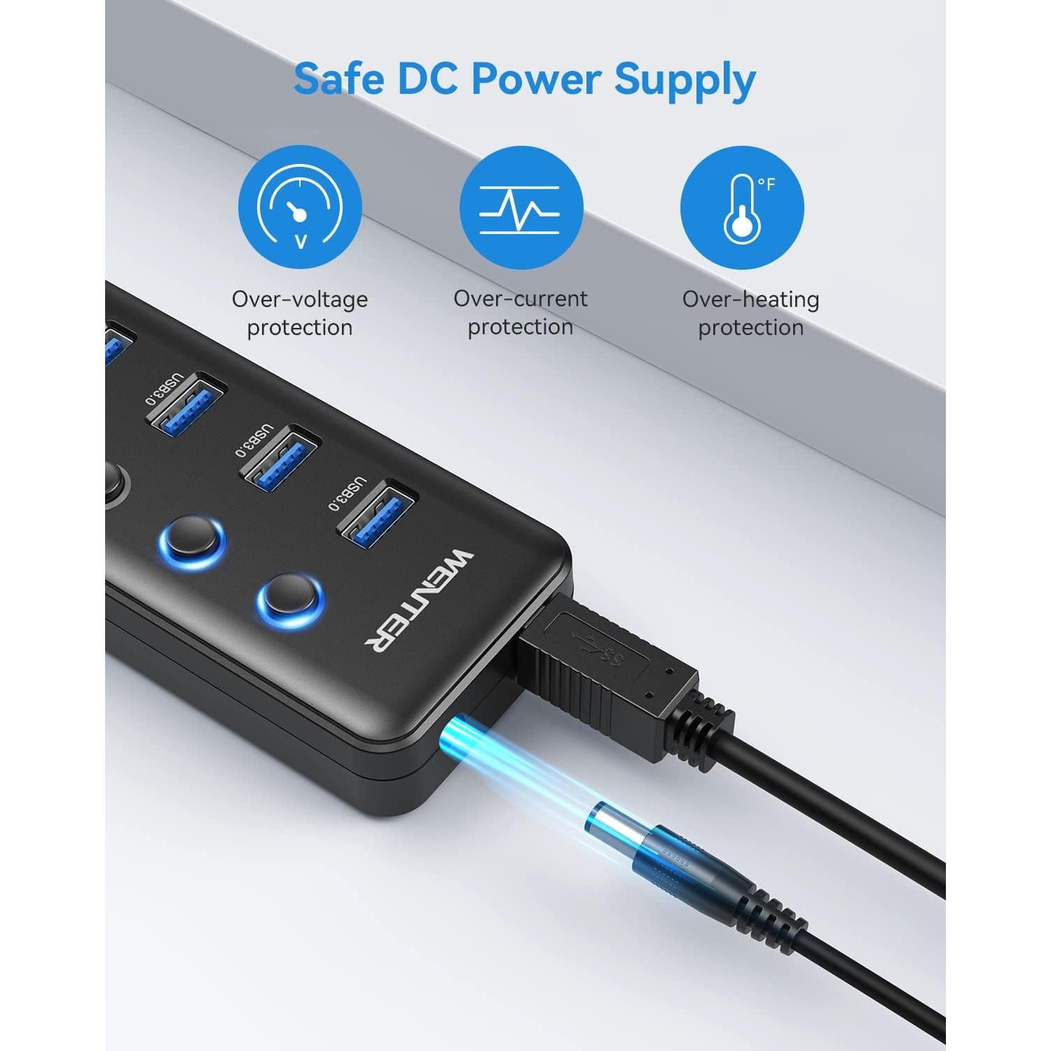 Hub USB 3.0 Alimentado Wenter 4 Puertos + Carga Tipo-C