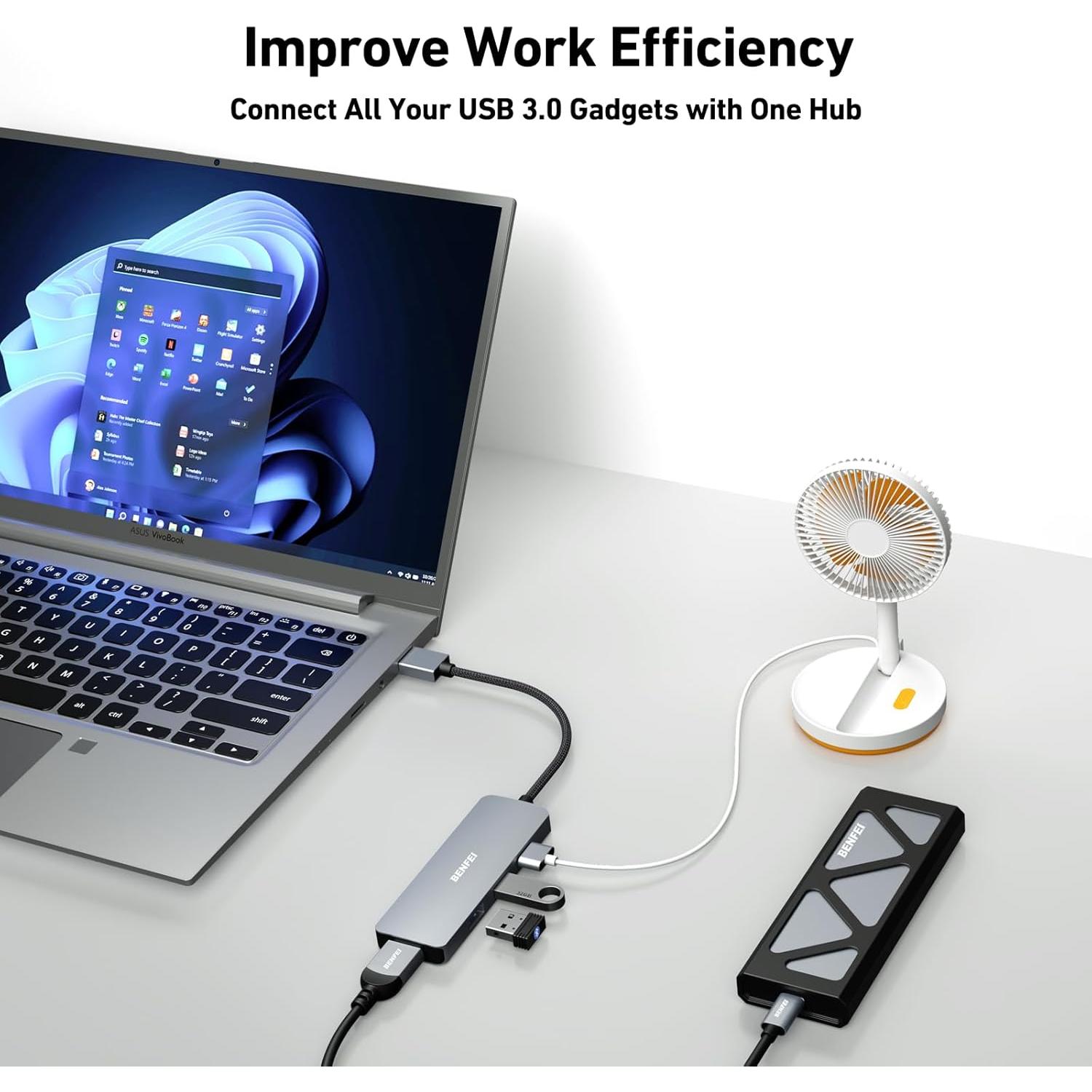 Hub USB 3.0 BENFEI 4 Puertos Ultra Delgado Gris