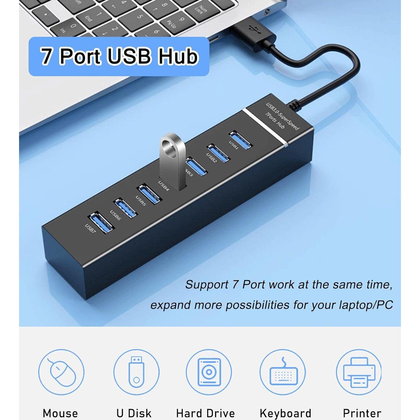 Hub USB 3.0 de 7 Puertos ukiism - Paquete de 2, 5Gbps