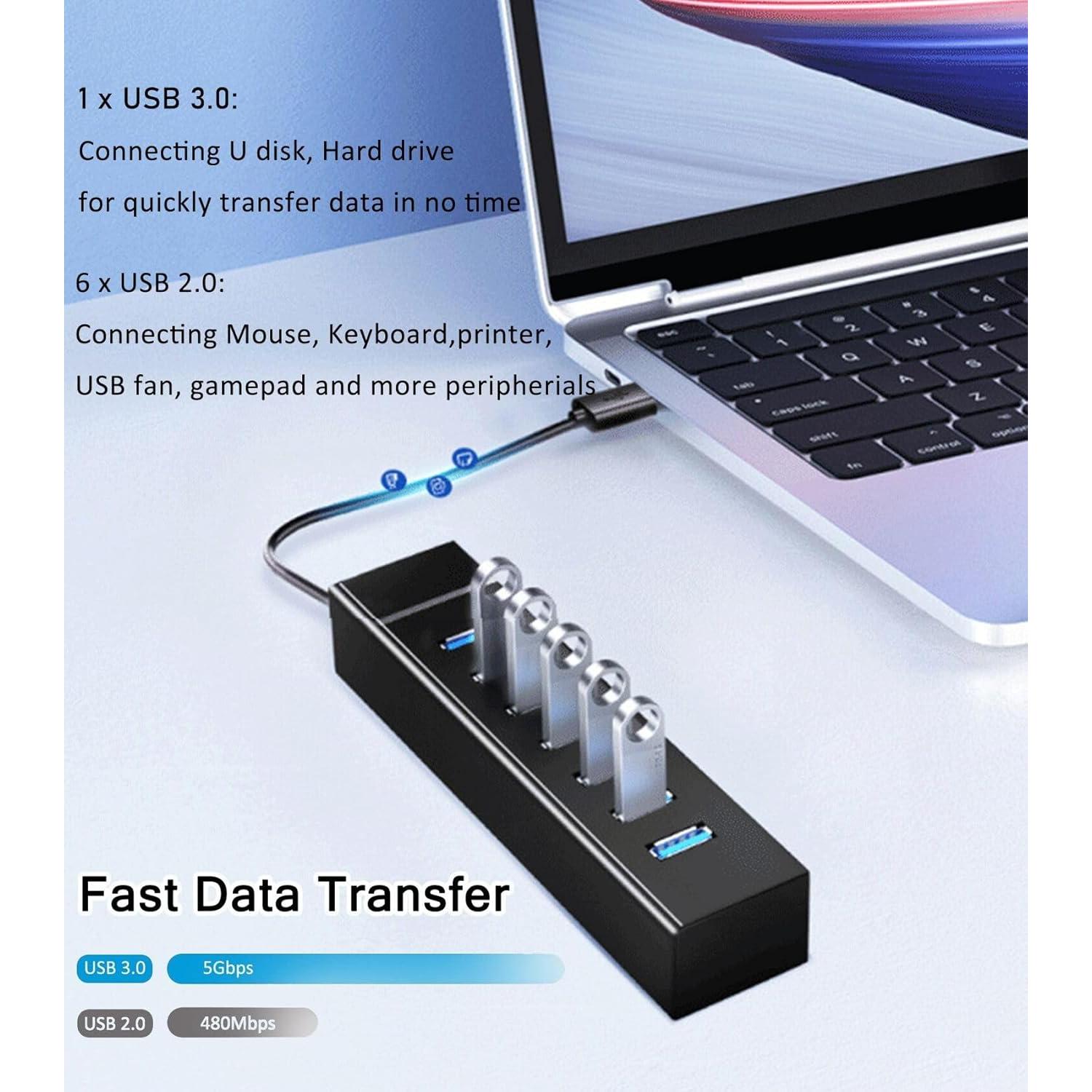 Hub USB 3.0 de 7 Puertos ukiism - Paquete de 2, 5Gbps