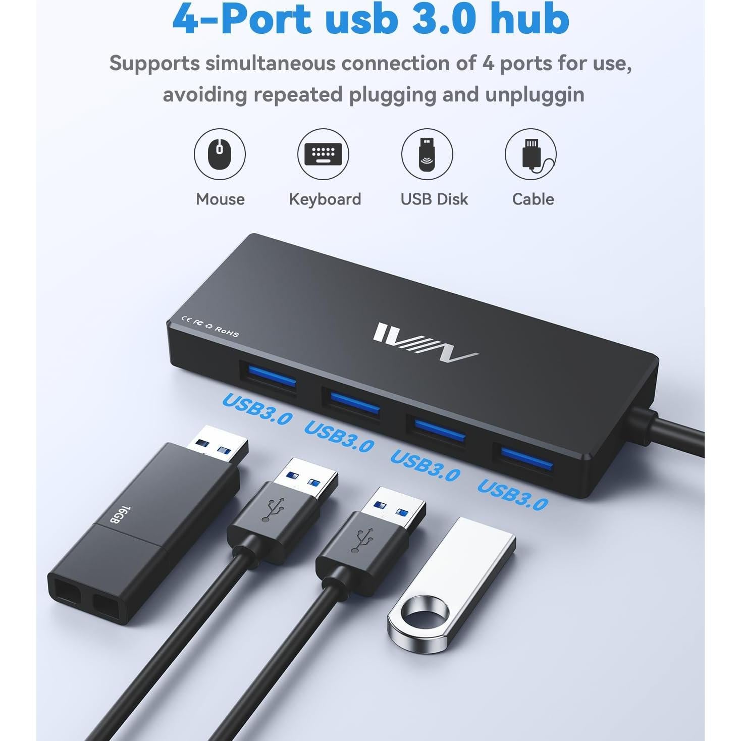 Hub USB 3.0 de 4 Puertos Adaptador Multiport Negro