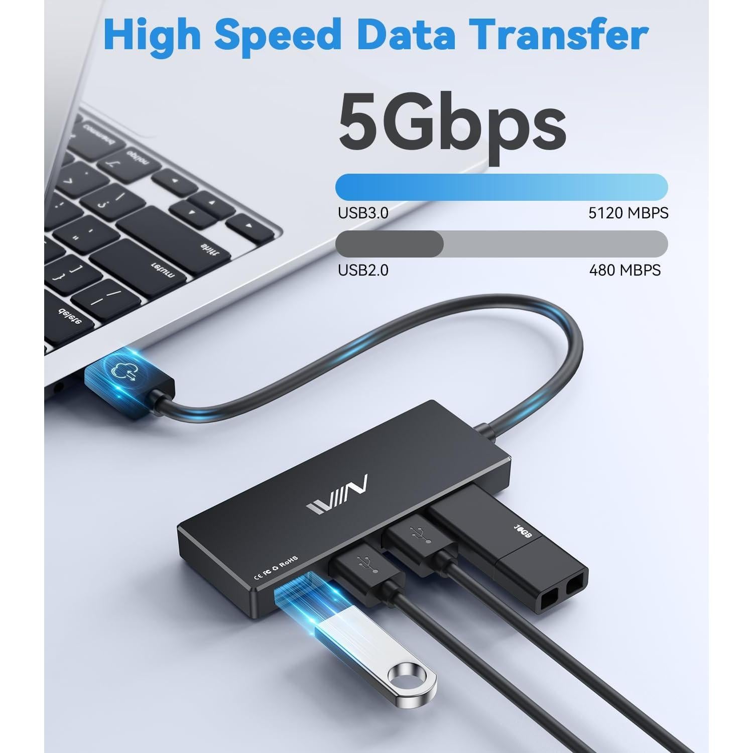 Hub USB 3.0 de 4 Puertos Adaptador Multiport Negro