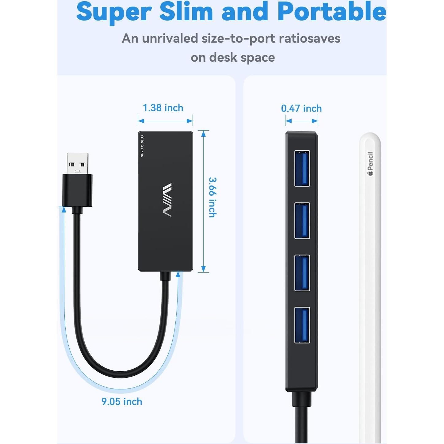 Hub USB 3.0 de 4 Puertos Adaptador Multiport Negro