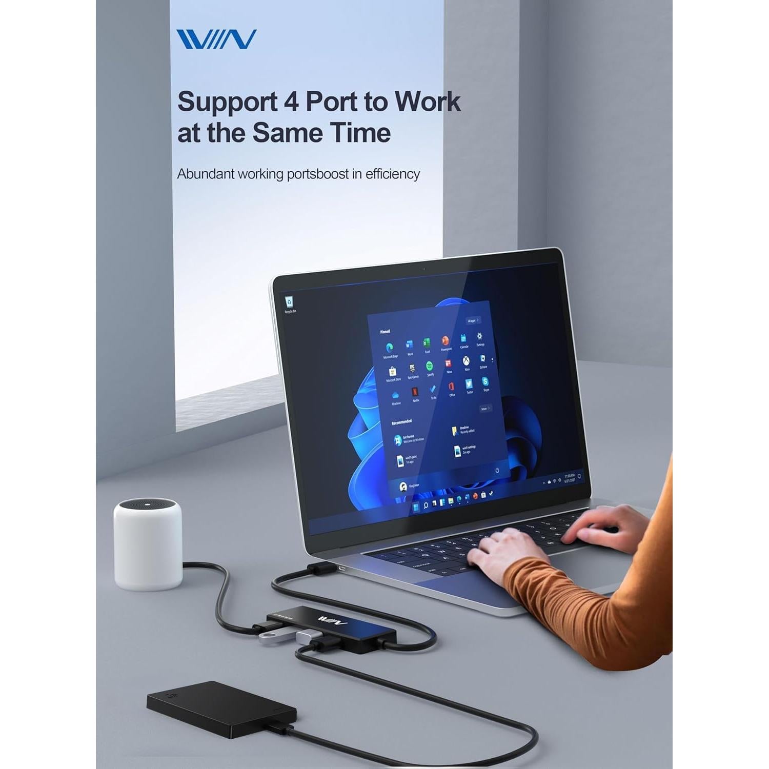 Hub USB 3.0 de 4 Puertos Adaptador Multiport Negro