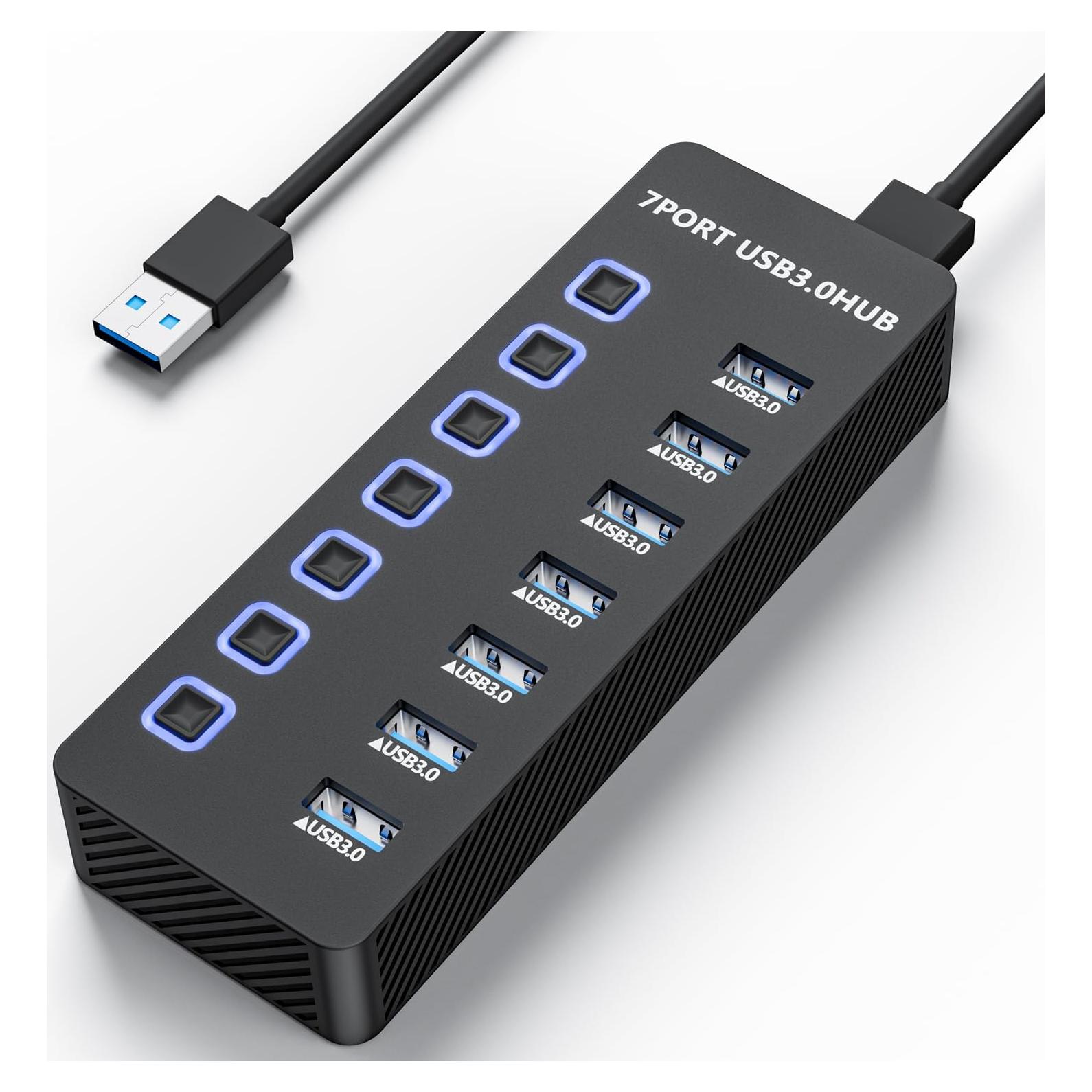 Hub USB 3.0 ZIUMIER de 7 Puertos con Interruptores LED
