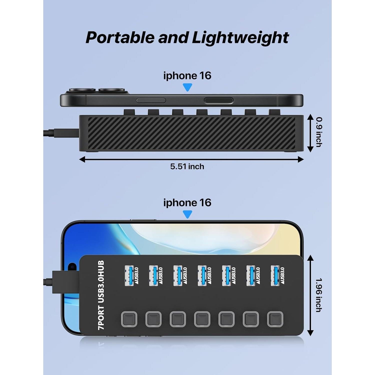 Hub USB 3.0 ZIUMIER de 7 Puertos con Interruptores LED