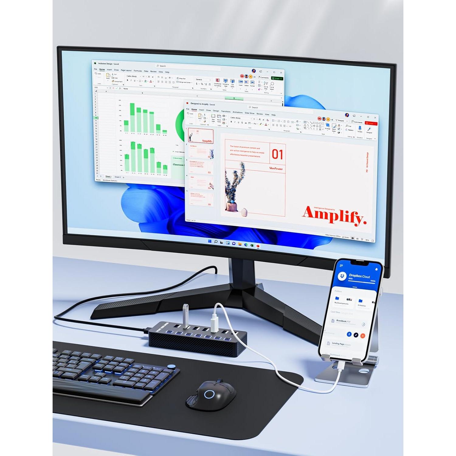 Hub USB 3.0 ZIUMIER de 7 Puertos con Interruptores LED