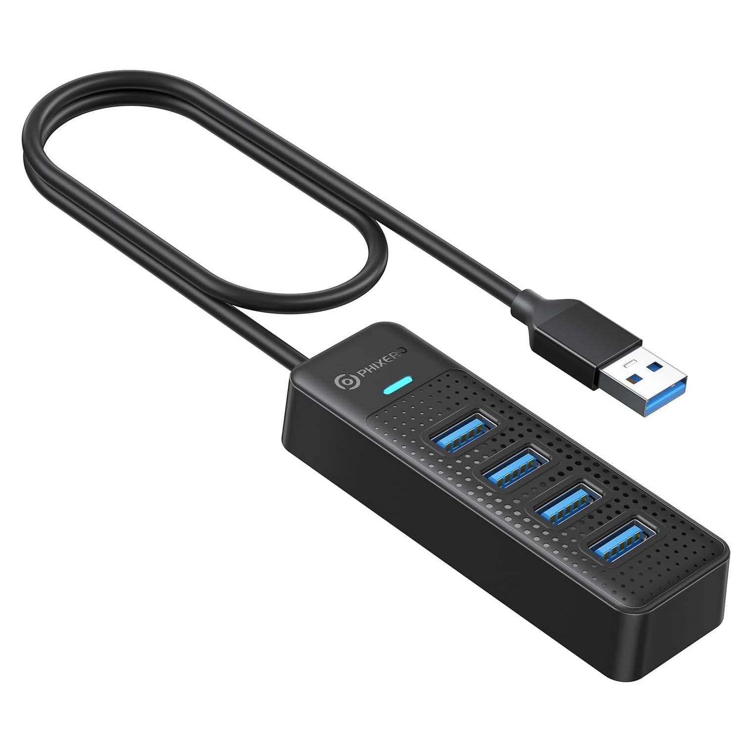 Hub USB 3.2 PHIXERO Compacto 4 Puertos 0.49m Alta Velocidad