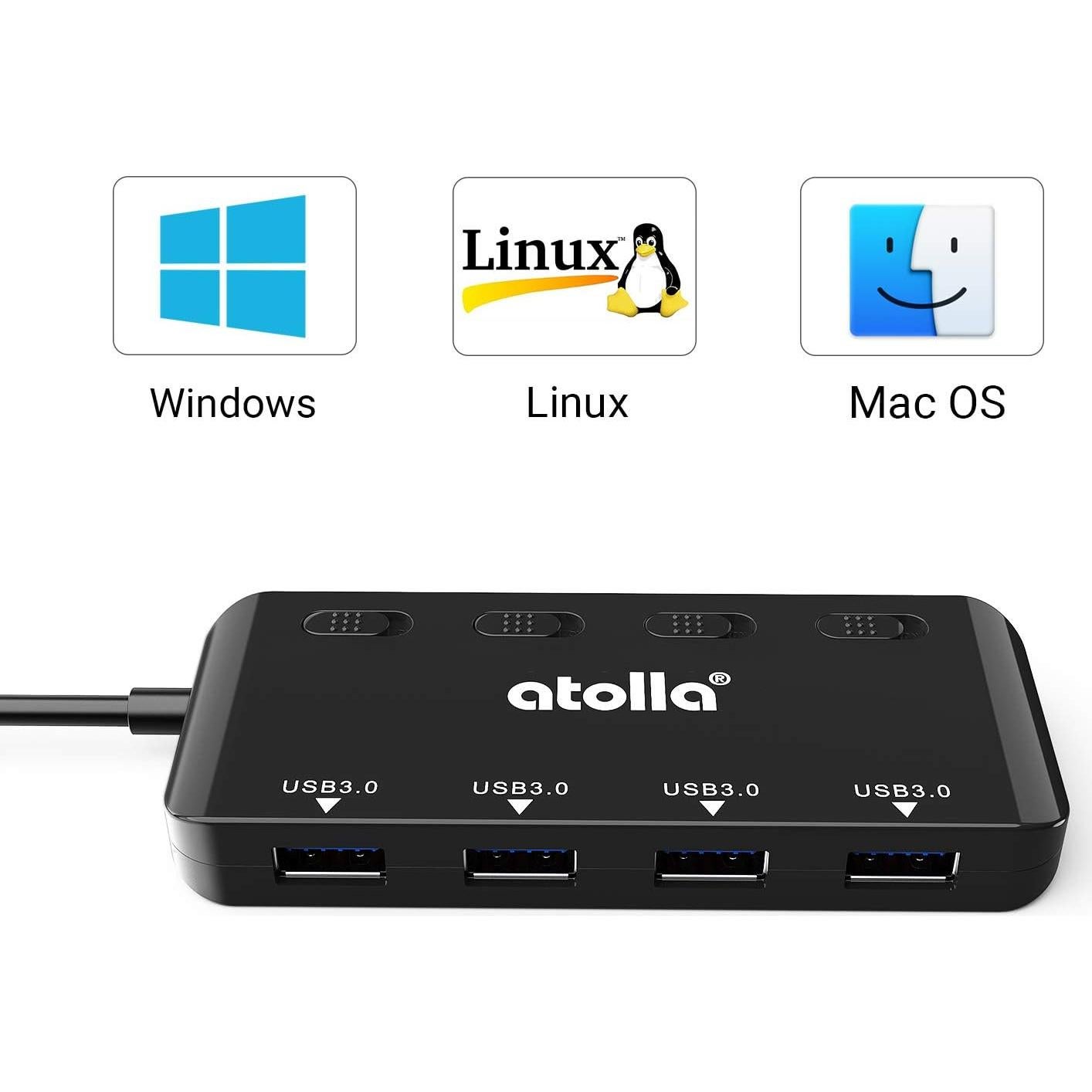 Hub USB 3.0 Bauihr de 4 Puertos Ultra Delgado con Interruptores