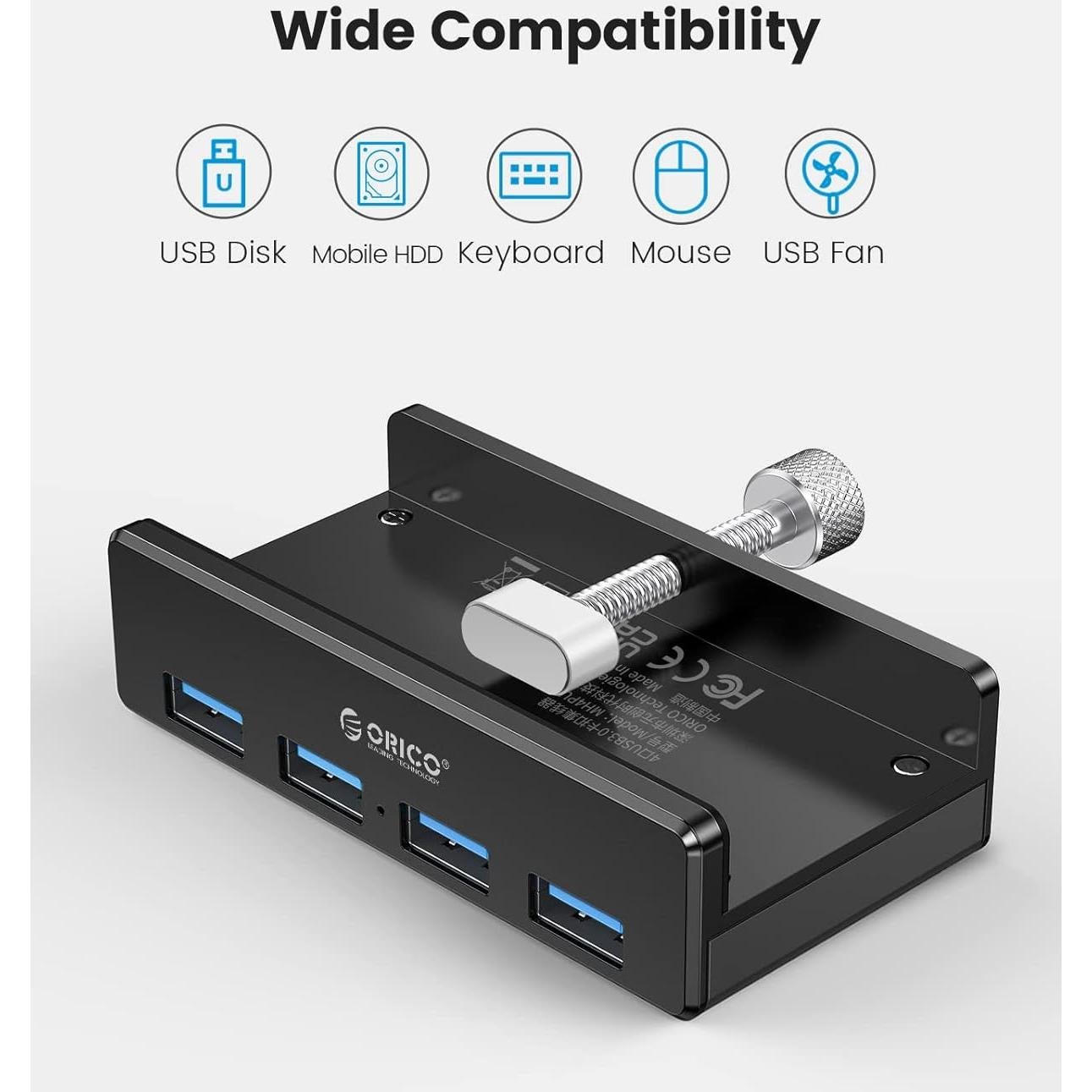 Hub USB 3.0 ORICO MH4PU-BK de 4 Puertos con Abrazadera