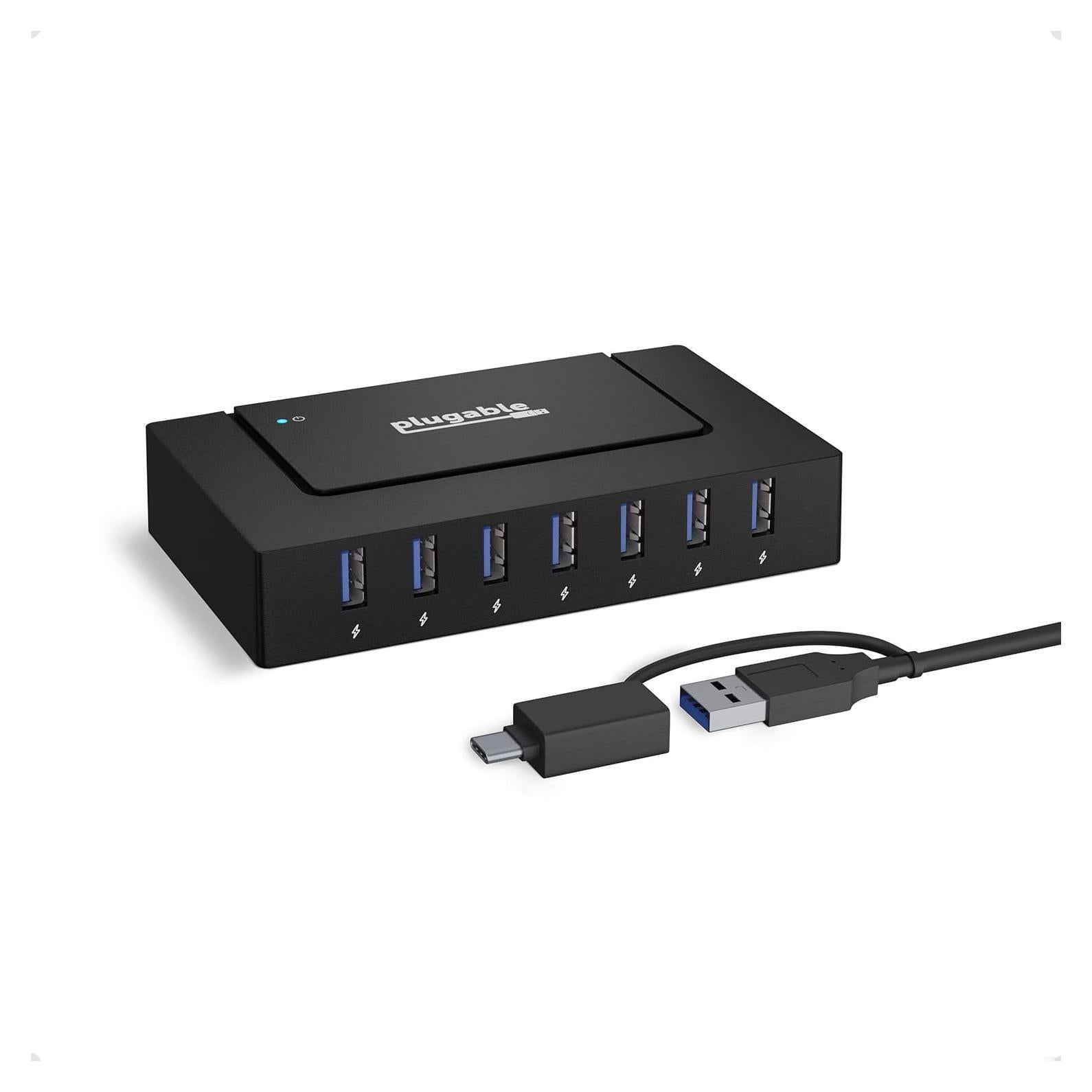 Hub USB 7 Puertos Plugable 3.0 y USB-C 60W Carga Rápida