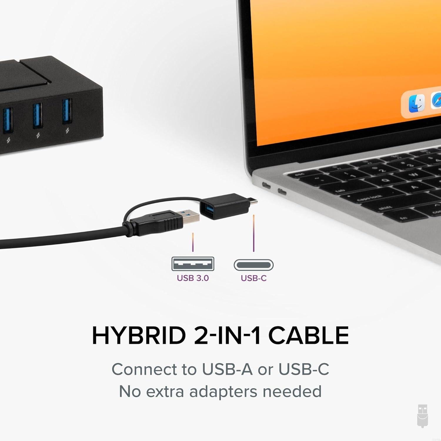 Hub USB 7 Puertos Plugable 3.0 y USB-C 60W Carga Rápida