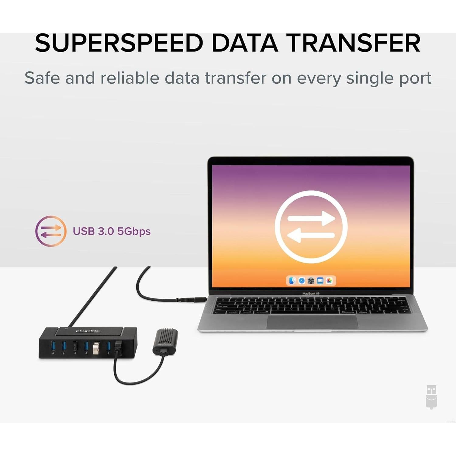 Hub USB 7 Puertos Plugable 3.0 y USB-C 60W Carga Rápida
