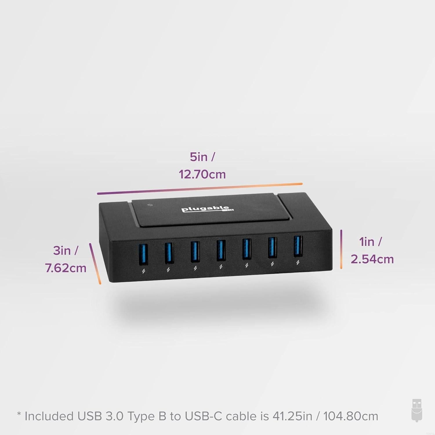 Hub USB 7 Puertos Plugable 3.0 y USB-C 60W Carga Rápida