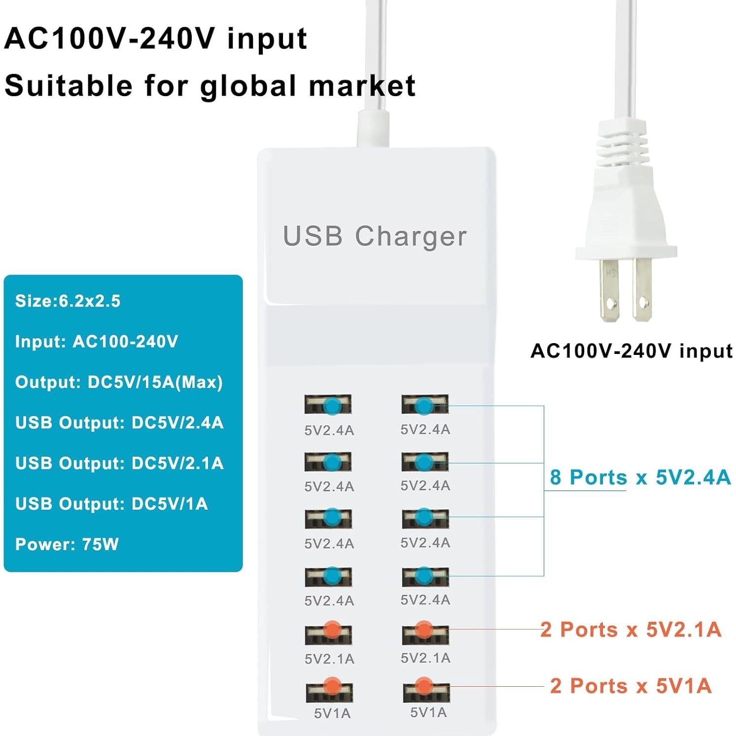 Estación de Carga USB 12 Puertos Rápida Shenzhen XHK-12USB