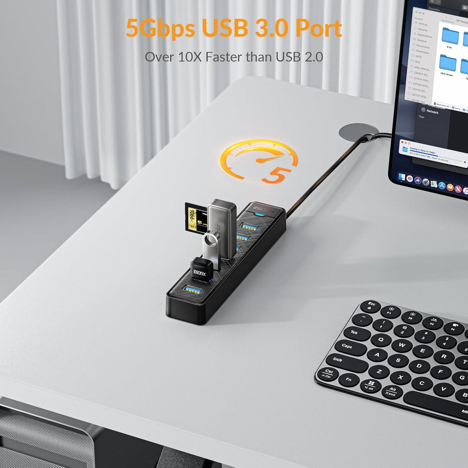 Hub USB 3.0 iDsonix 7 Puertos 1m Adaptador Multiport 5Gbps