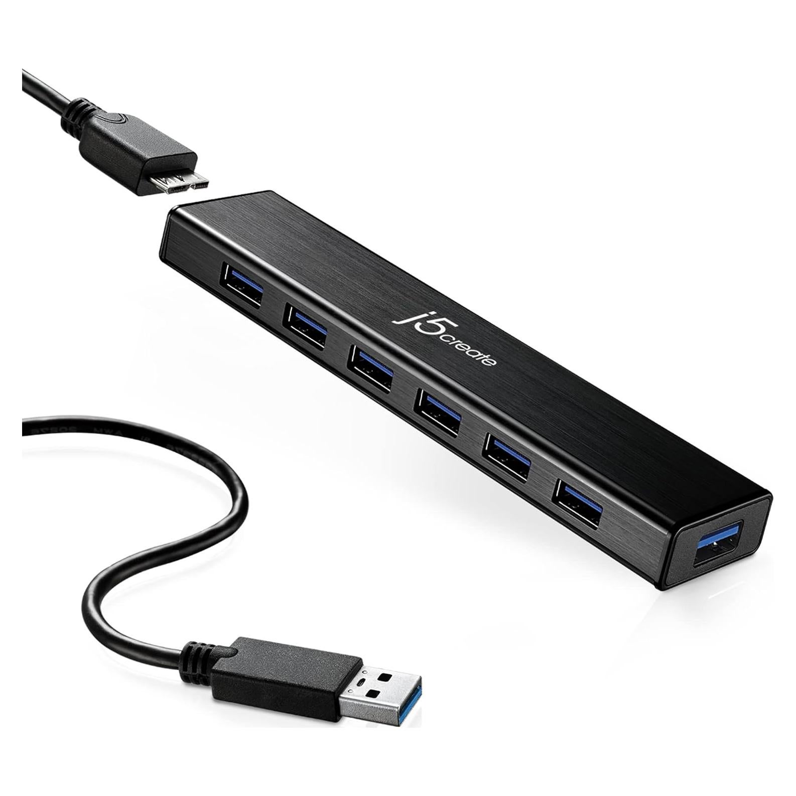 Hub USB 3.0 j5create JUH377 con 7 Puertos y Adaptador 20W