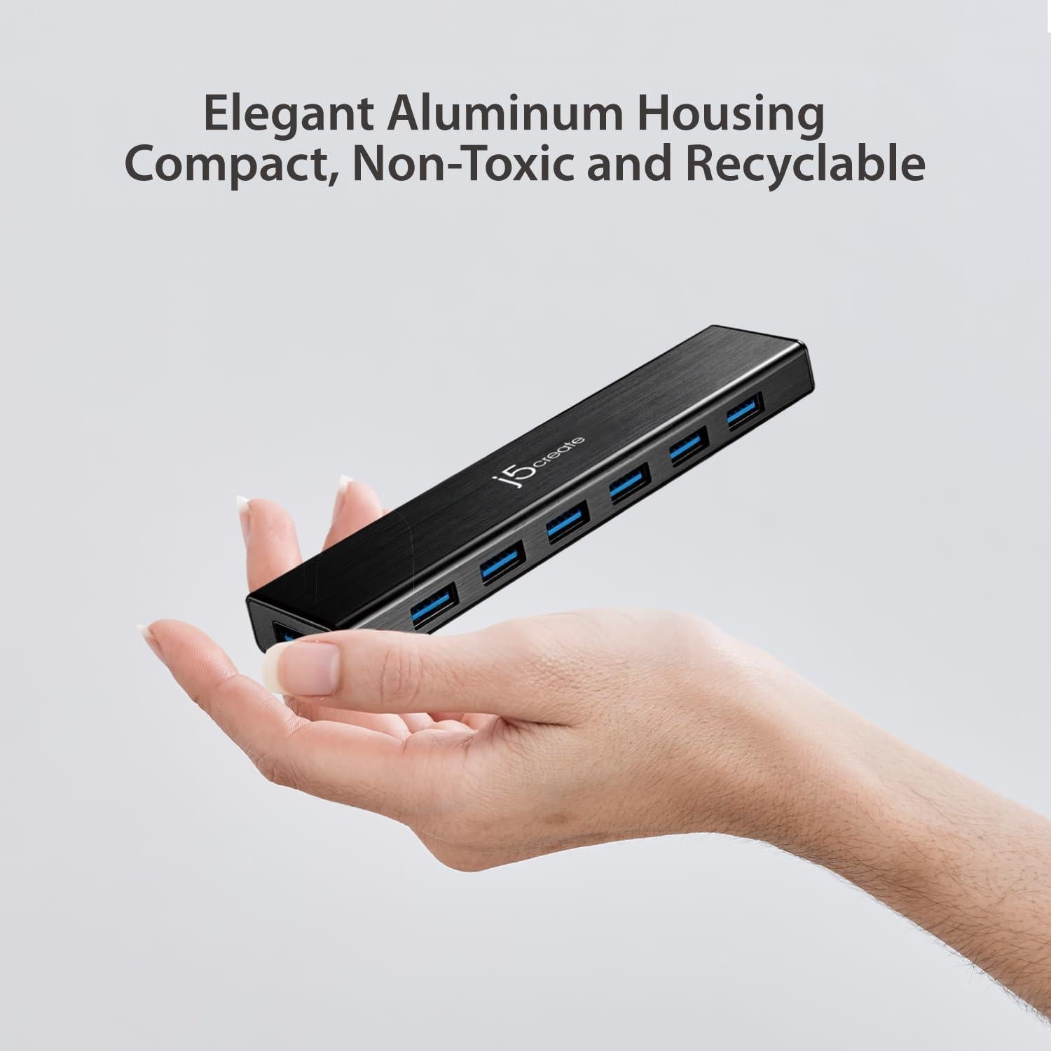 Hub USB 3.0 j5create JUH377 con 7 Puertos y Adaptador 20W