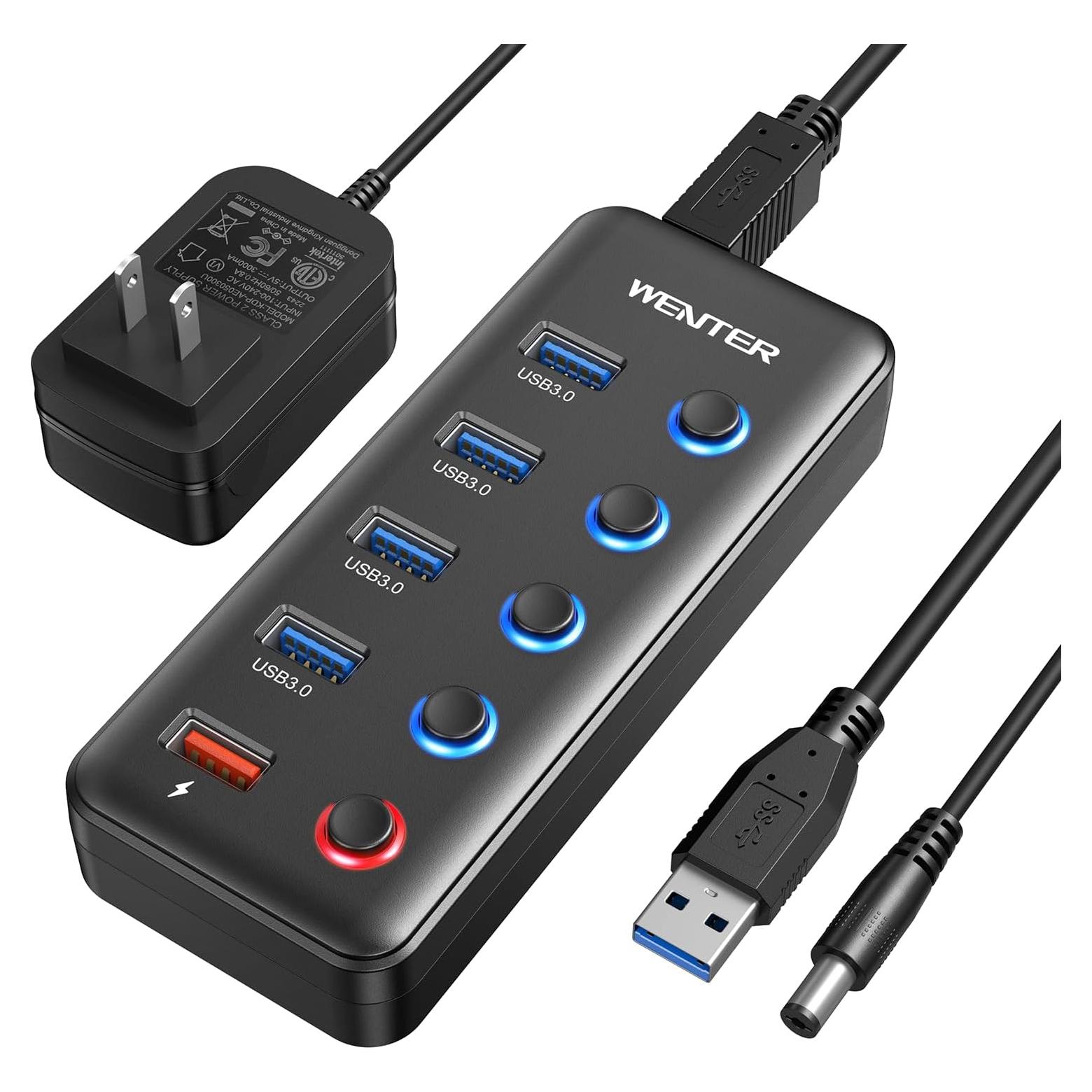 Hub USB 3.0 Alimentado Wenter 5 Puertos con Carga Inteligente
