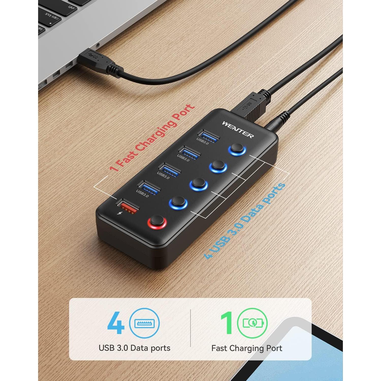 Hub USB 3.0 Alimentado Wenter 5 Puertos con Carga Inteligente
