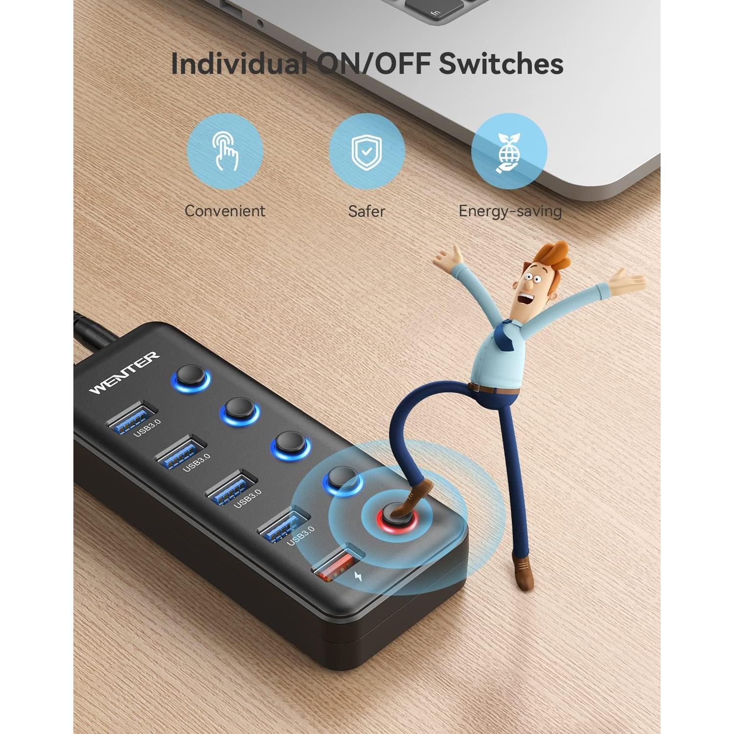 Hub USB 3.0 Alimentado Wenter 5 Puertos con Carga Inteligente