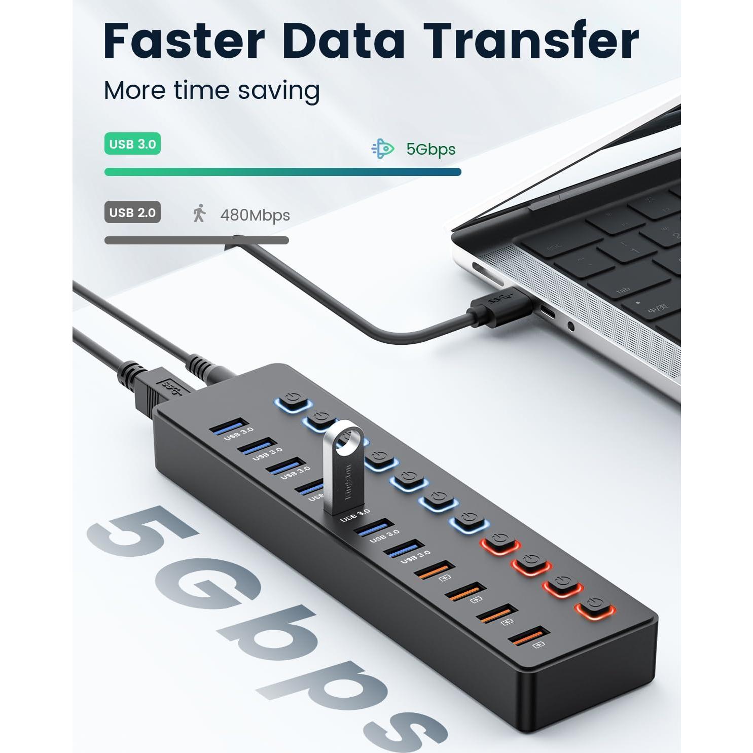 Hub USB 3.0 Alimentado Wulofe 11 Puertos con Carga Inteligente