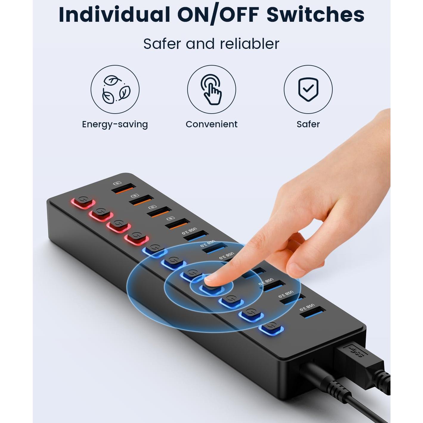Hub USB 3.0 Alimentado Wulofe 11 Puertos con Carga Inteligente