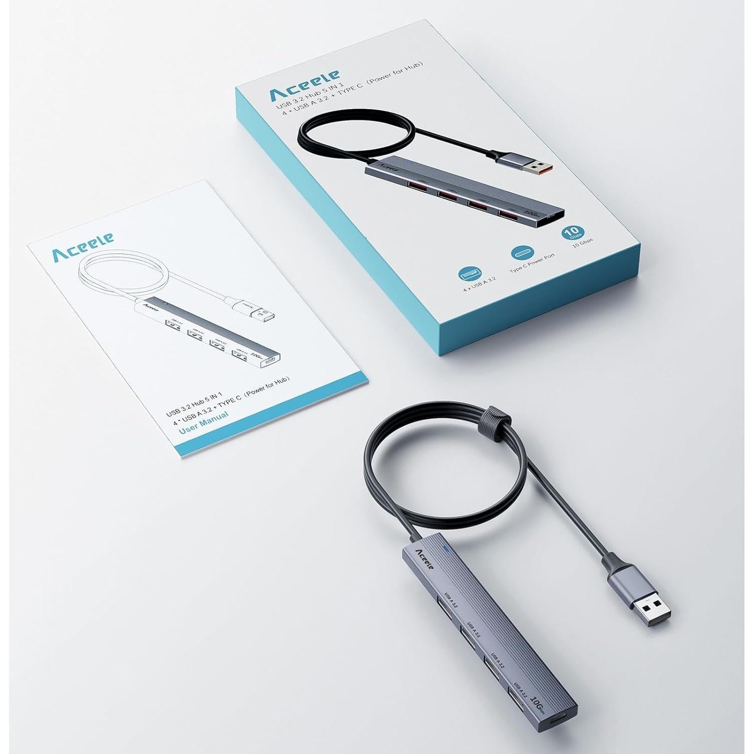 Hub USB 3.2 Aceele 4 Puertos 10Gbps con Cable 1.2m