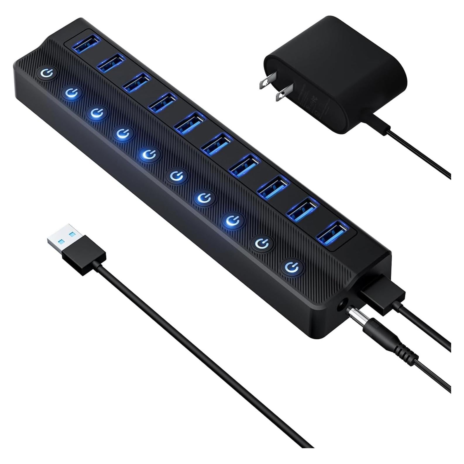Hub USB 3.0 ONFINIO de 10 Puertos con Interruptores LED