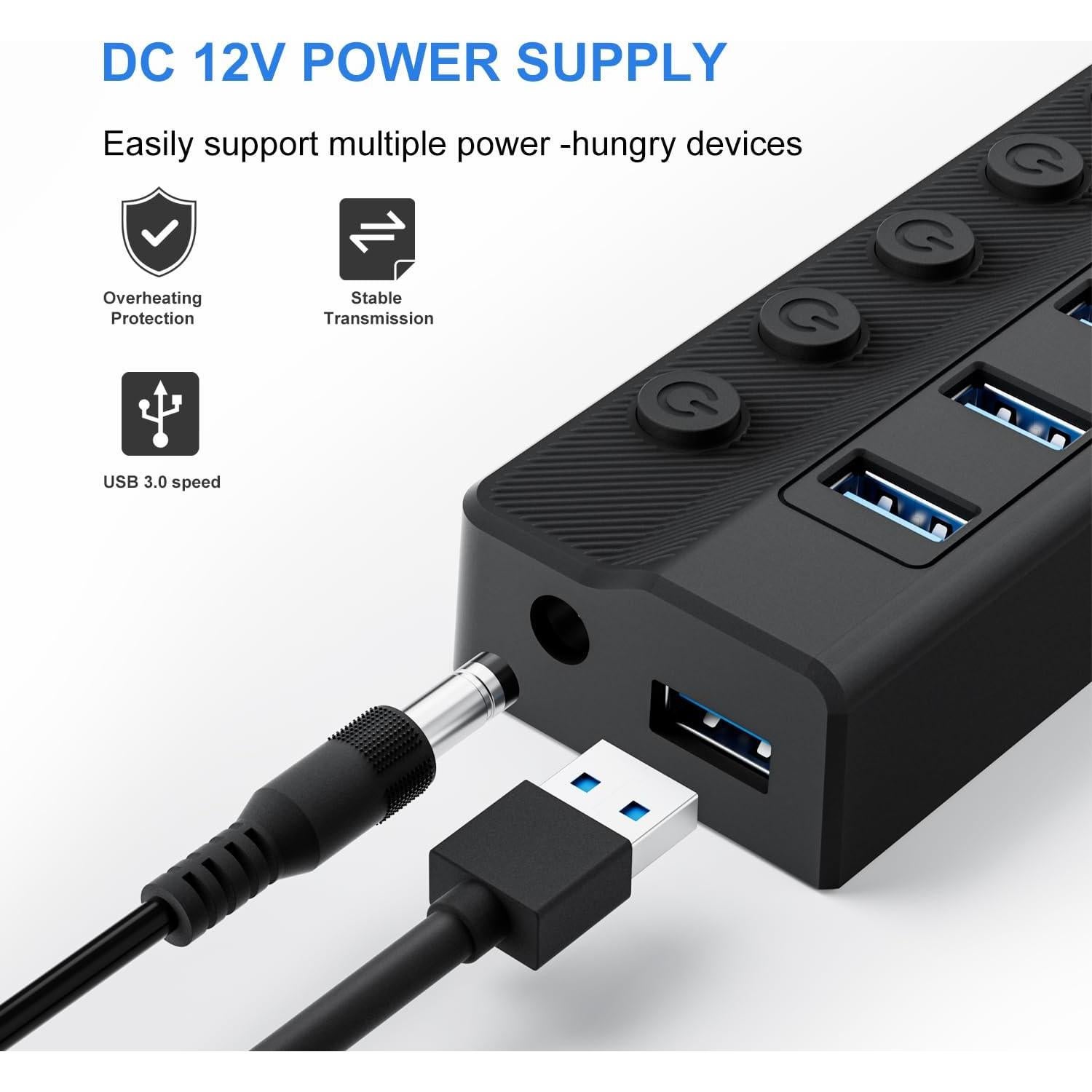 Hub USB 3.0 ONFINIO de 10 Puertos con Interruptores LED