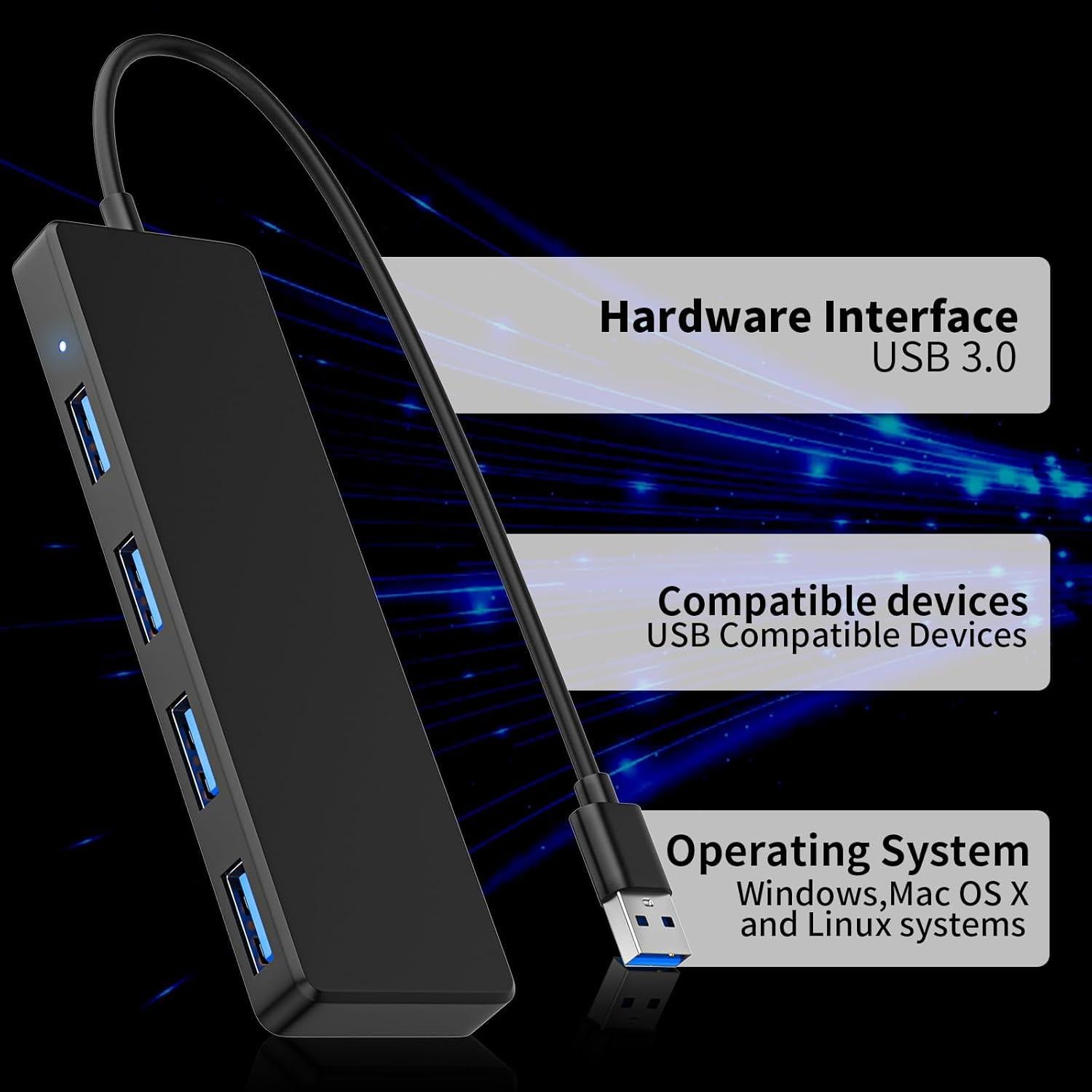 Hub USB 3.0 Groodo de 4 Puertos Ultra Delgado 9.7cm