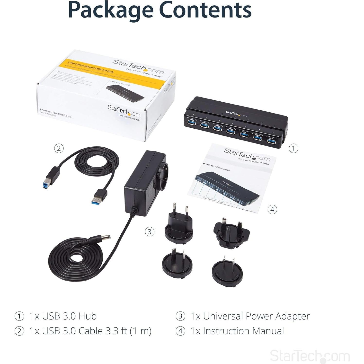 Hub USB 3.0 StarTech de 7 Puertos - Hasta 5 Gbps - Negro