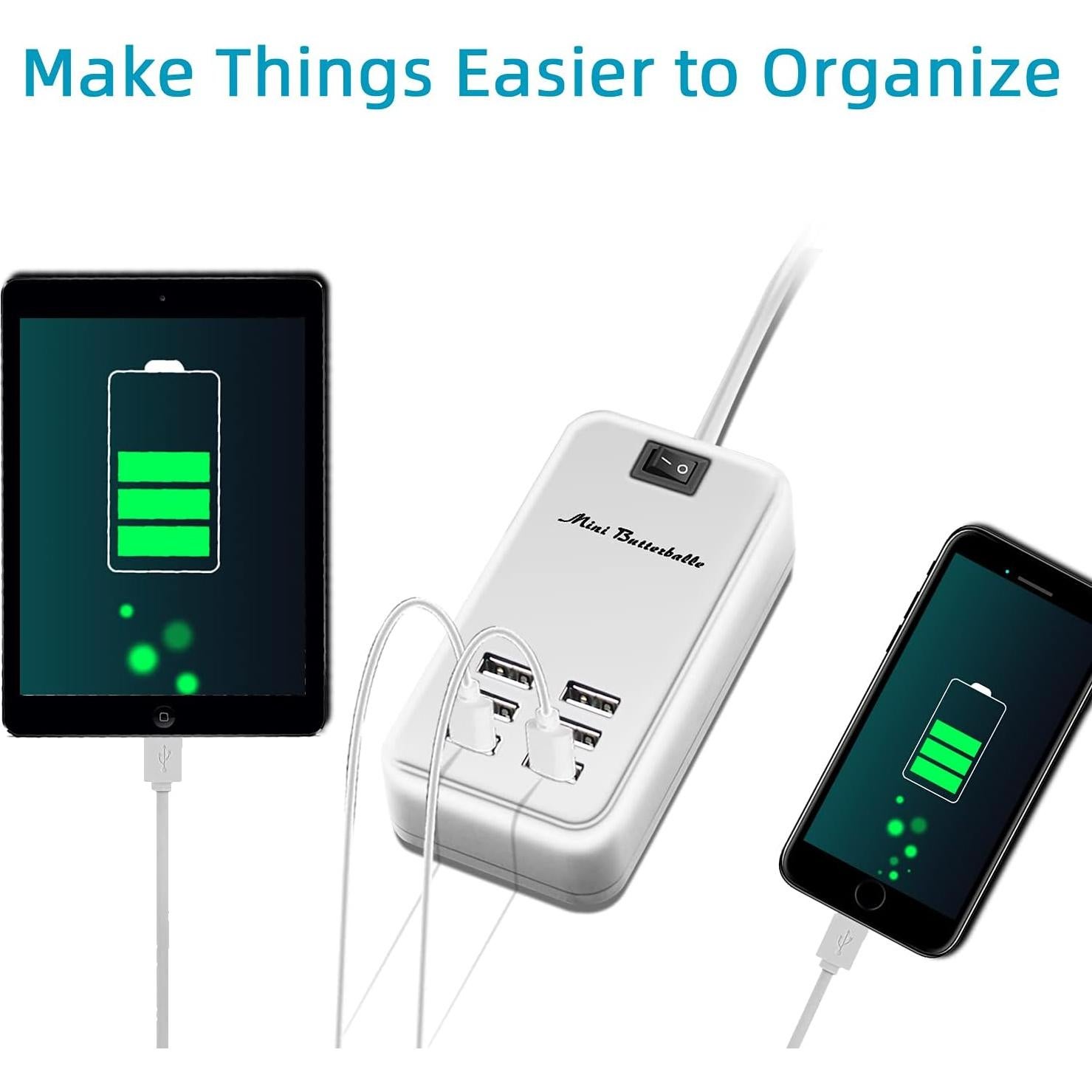 Cargador USB Hub 6 Puertos Mini Butterballe Blanco