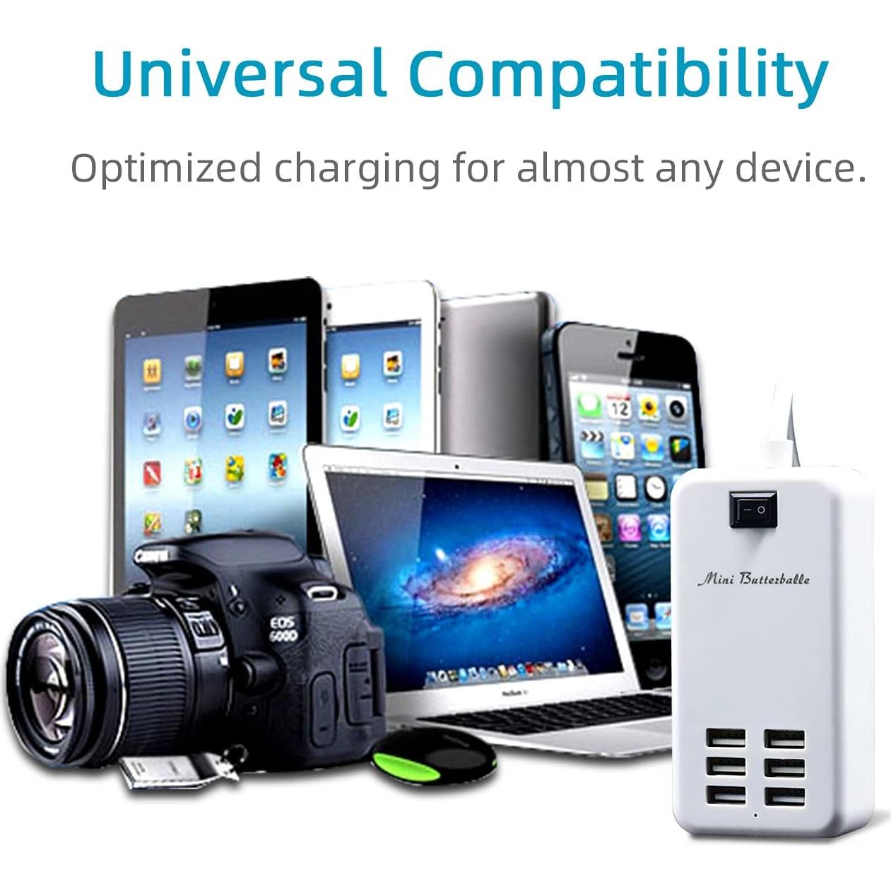 Cargador USB Hub 6 Puertos Mini Butterballe Blanco