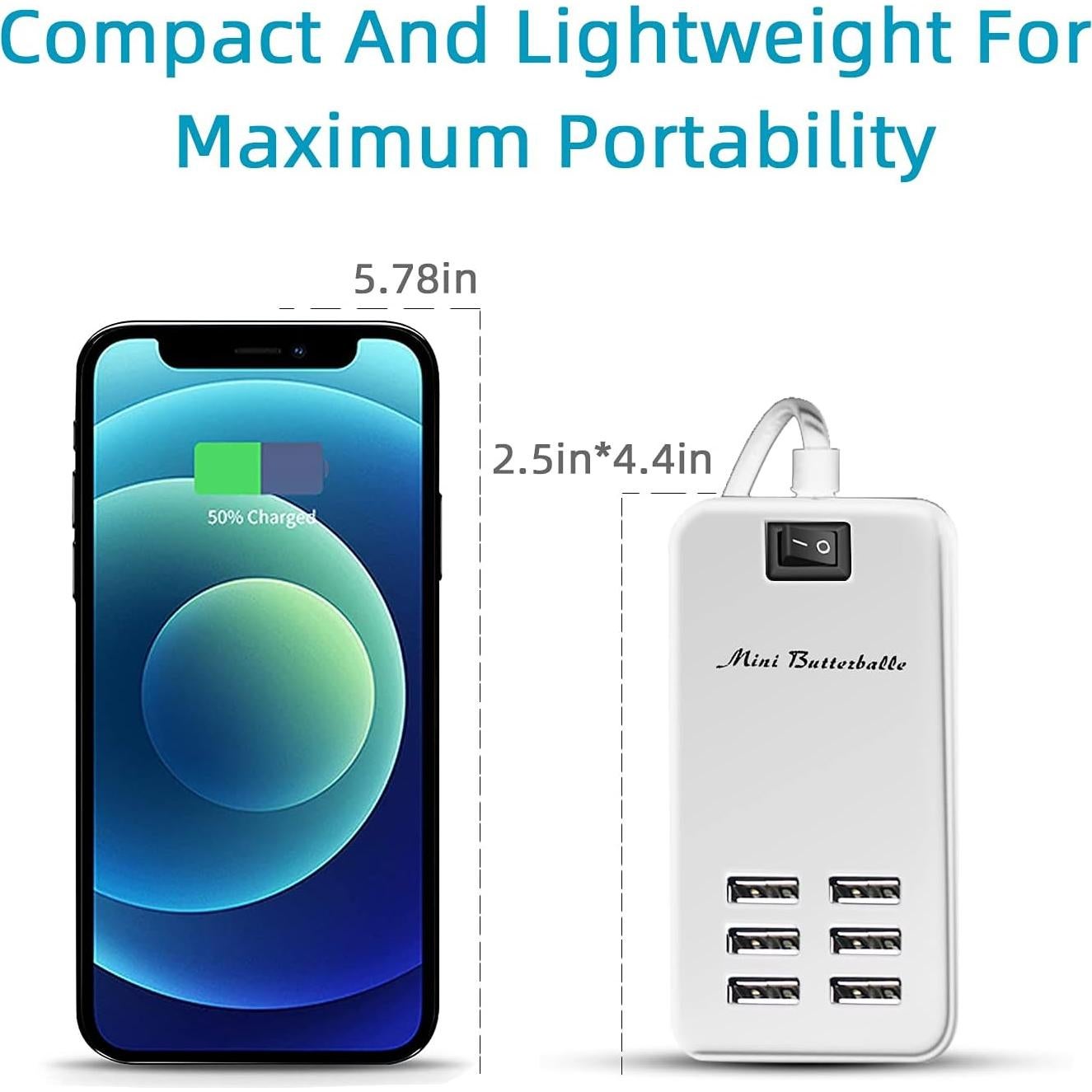 Cargador USB Hub 6 Puertos Mini Butterballe Blanco