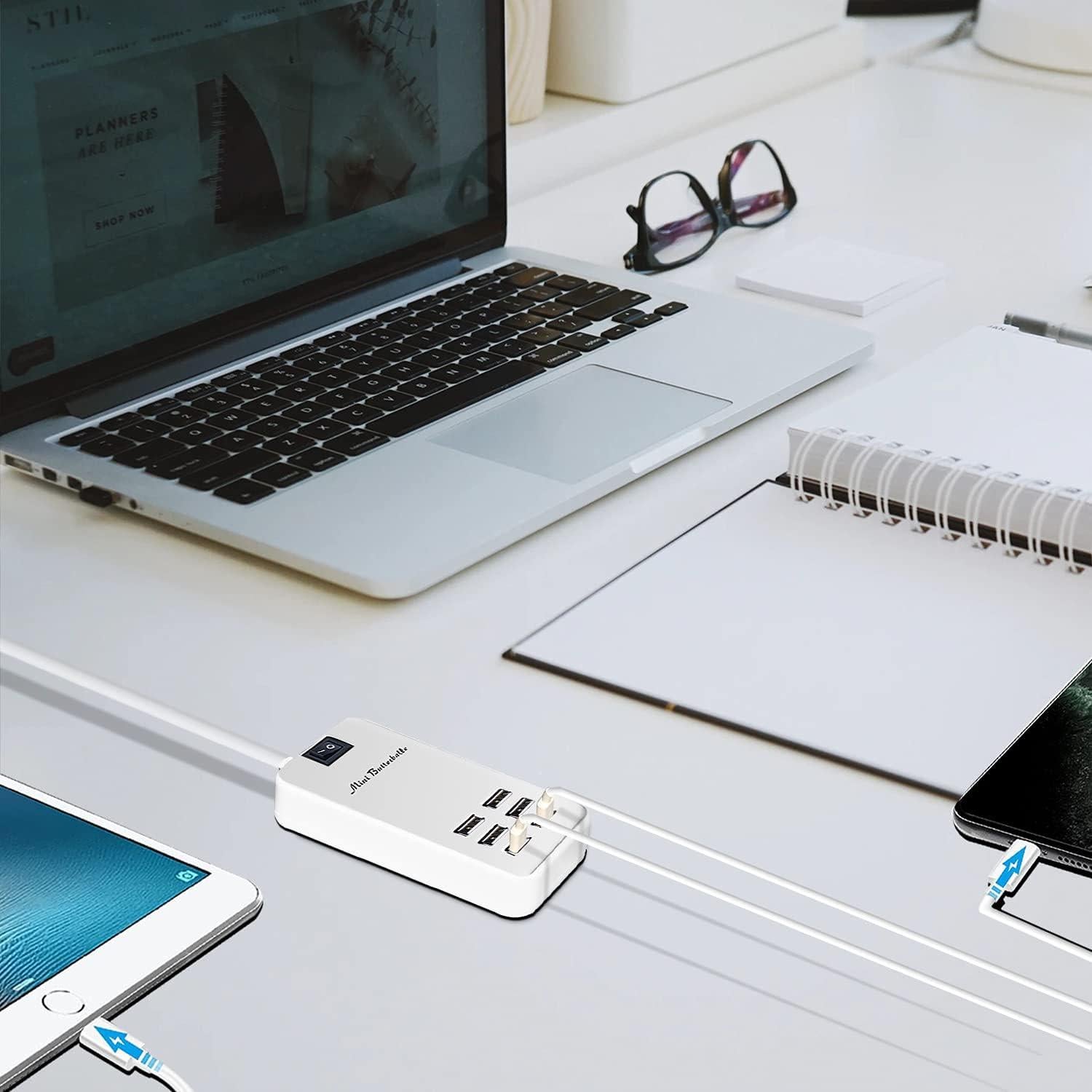 Cargador USB Hub 6 Puertos Mini Butterballe Blanco