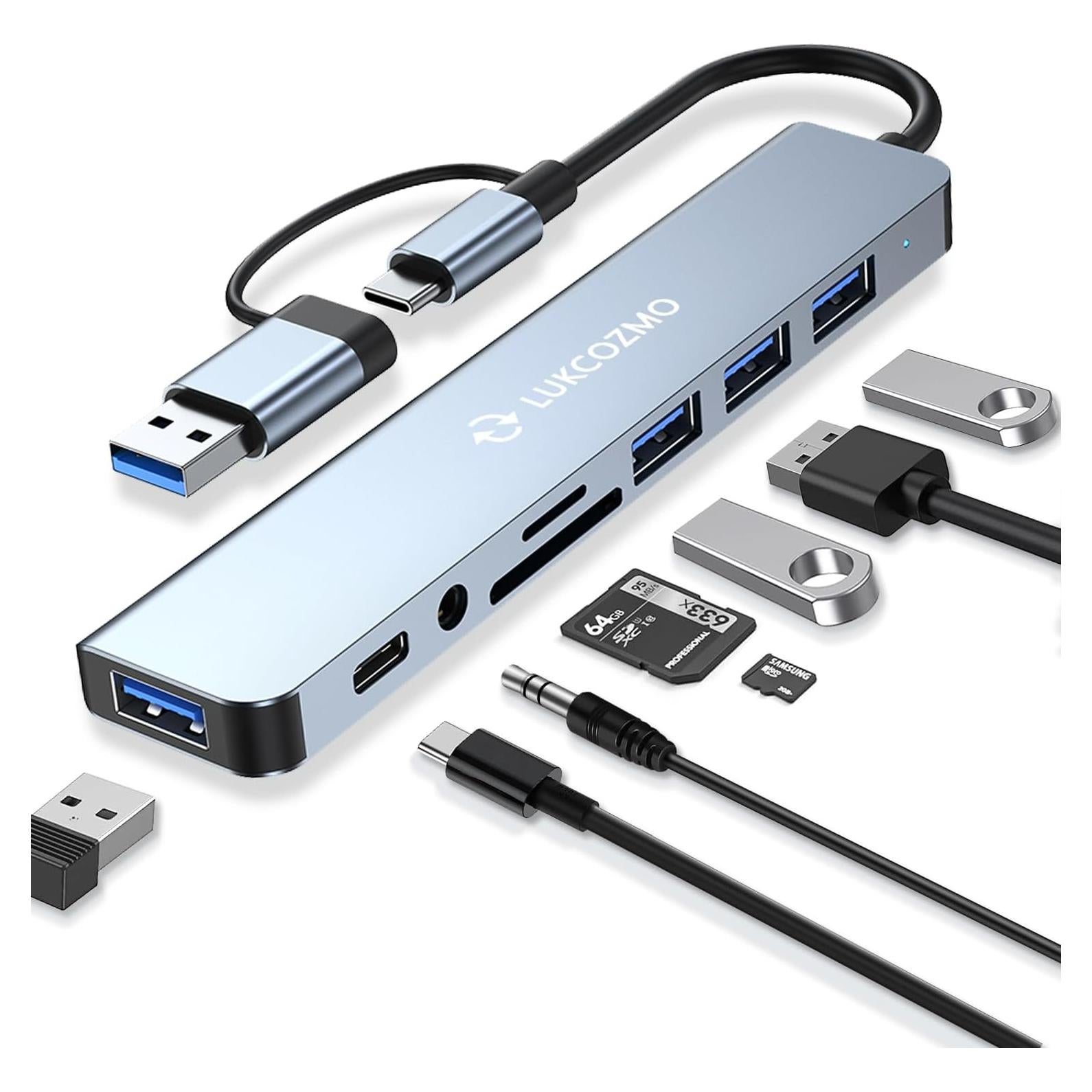 Hub USB C 7 en 1 LUKCOZMO con 4 Puertos USB y Lector SD