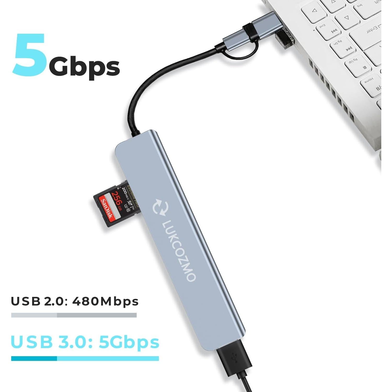 Hub USB C 7 en 1 LUKCOZMO con 4 Puertos USB y Lector SD