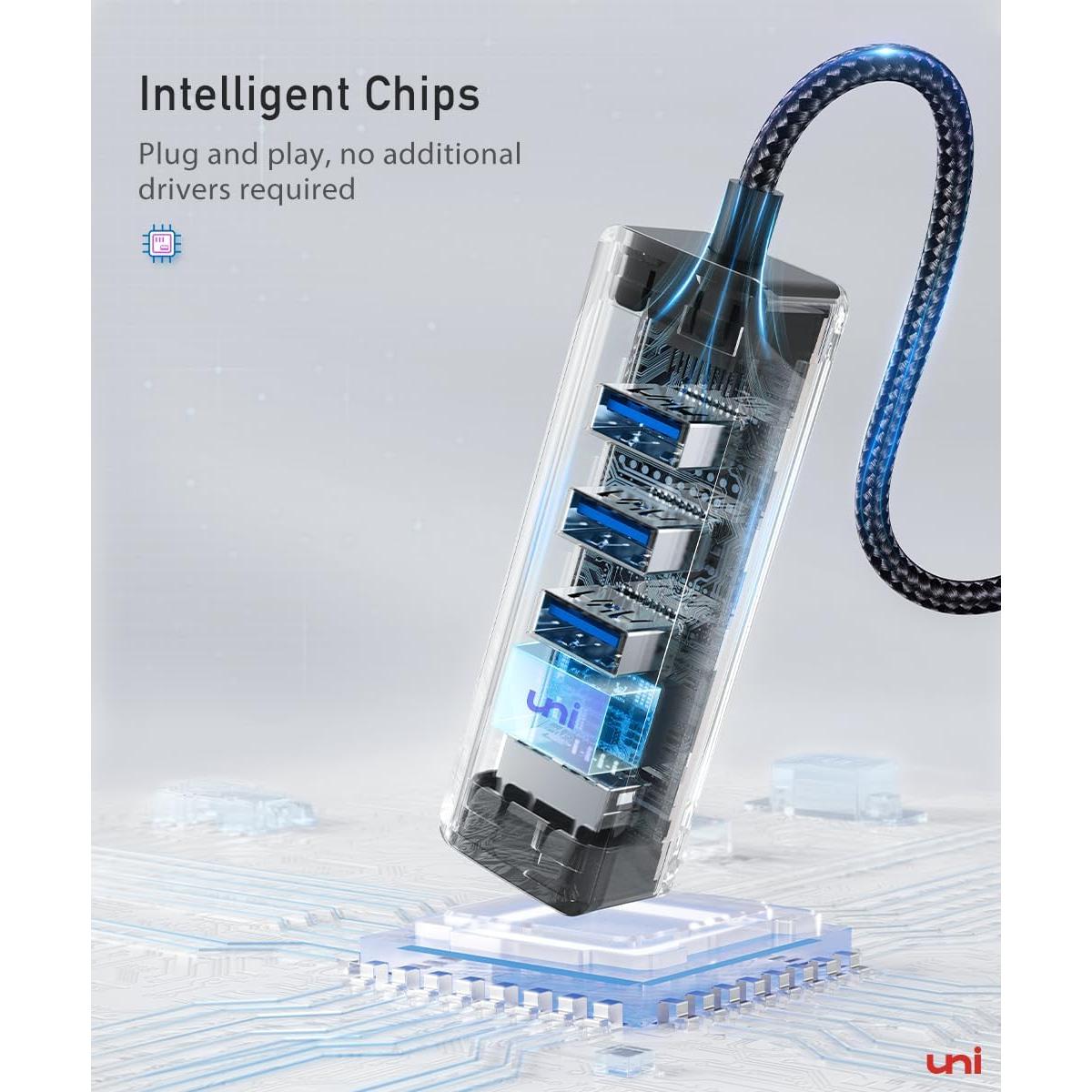 Adaptador USB a Ethernet uni EHUB02 4 en 1 1000 Mbps Gris