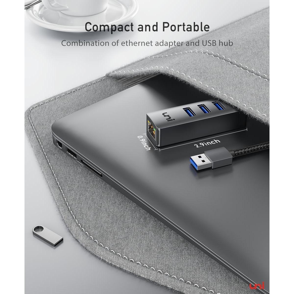 Adaptador USB a Ethernet uni EHUB02 4 en 1 1000 Mbps Gris