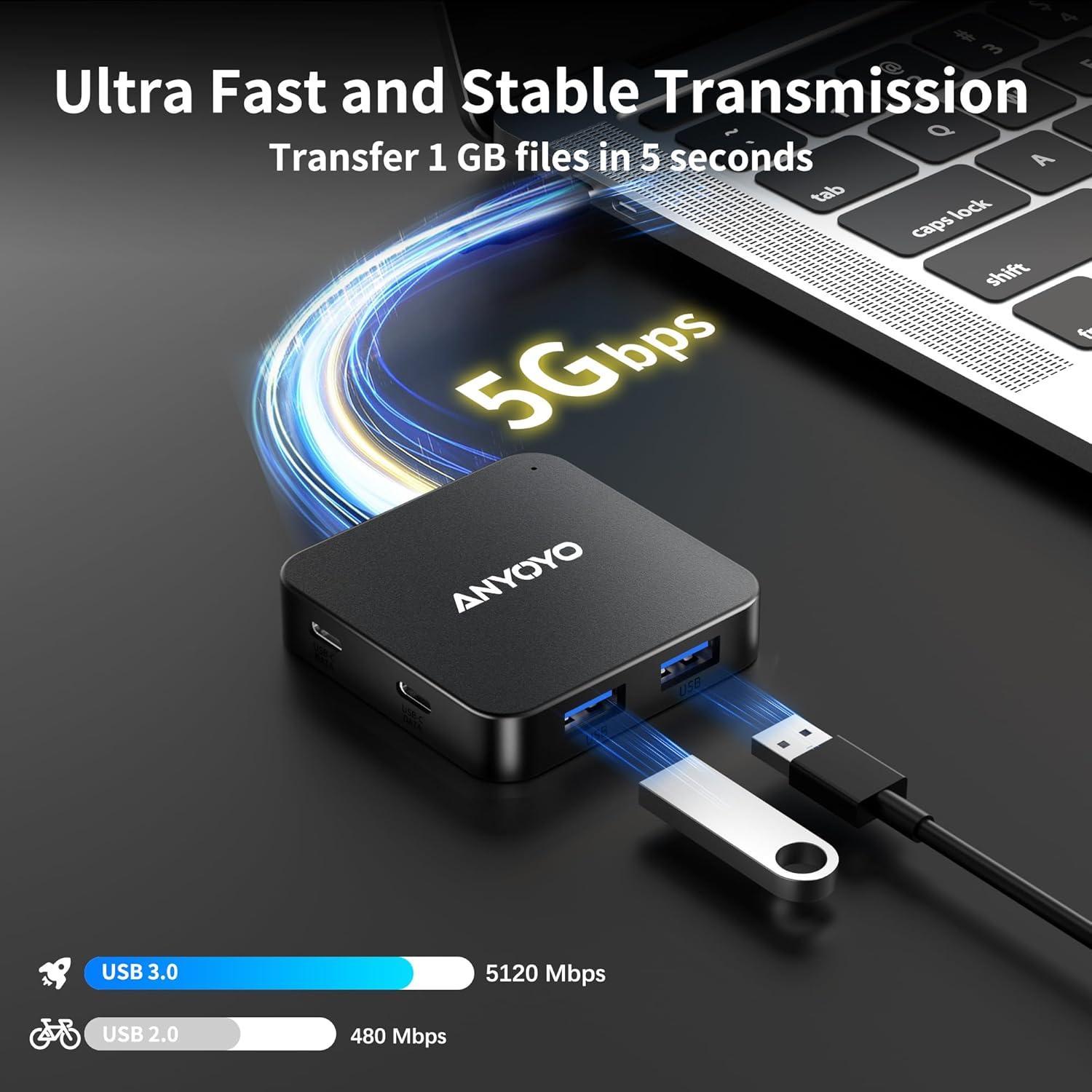 Hub USB 6 en 1 ANYOYO con 3 USB-A y 3 USB-C 3.0