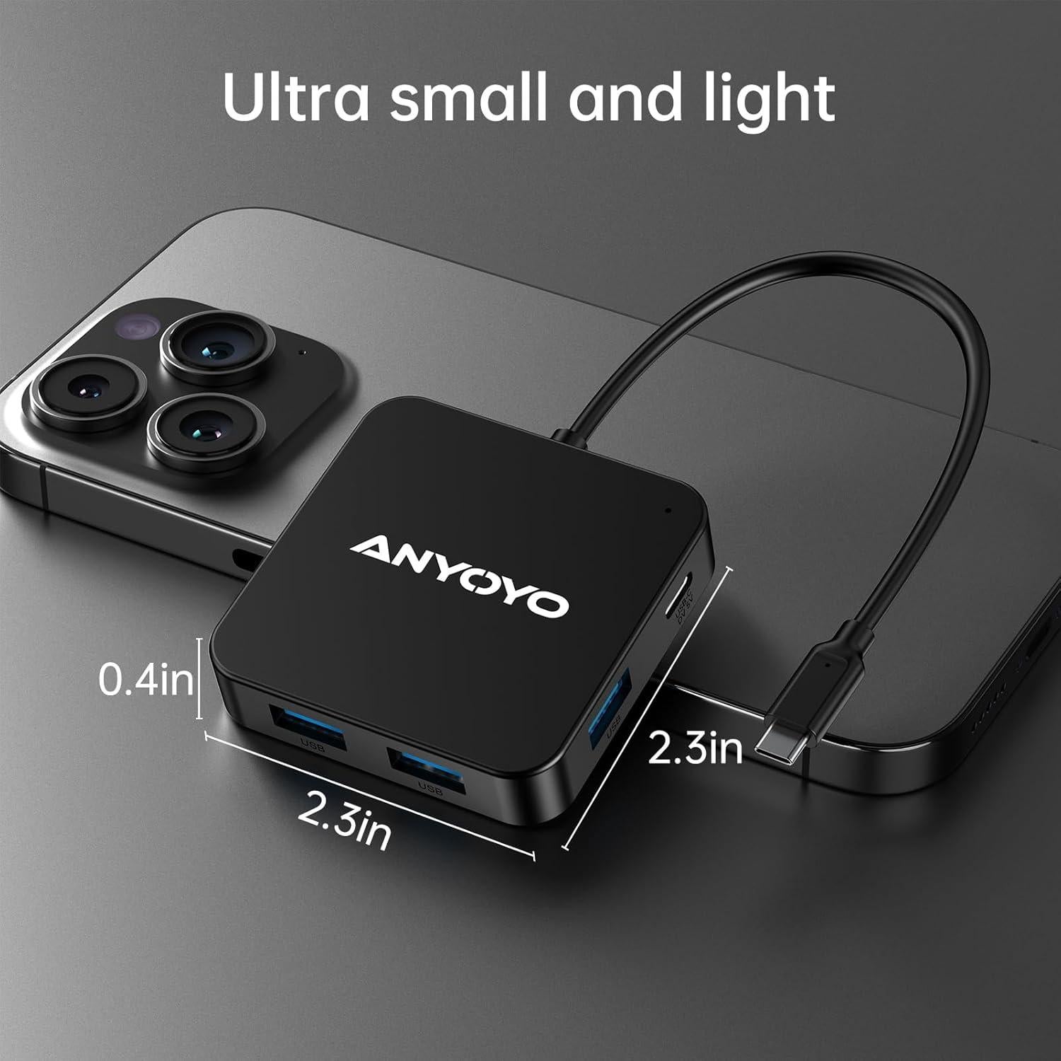 Hub USB 6 en 1 ANYOYO con 3 USB-A y 3 USB-C 3.0