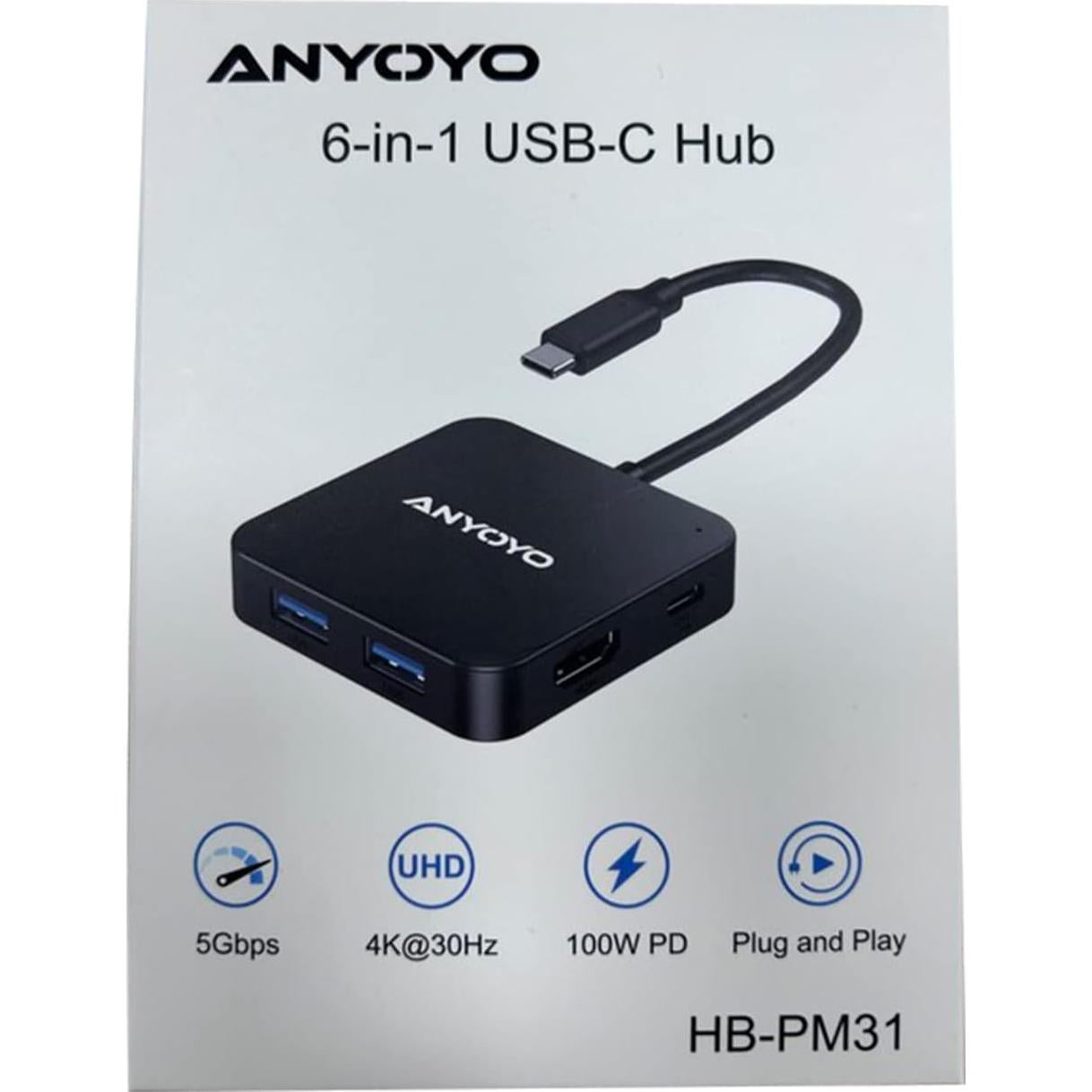 Hub USB 6 en 1 ANYOYO con 3 USB-A y 3 USB-C 3.0