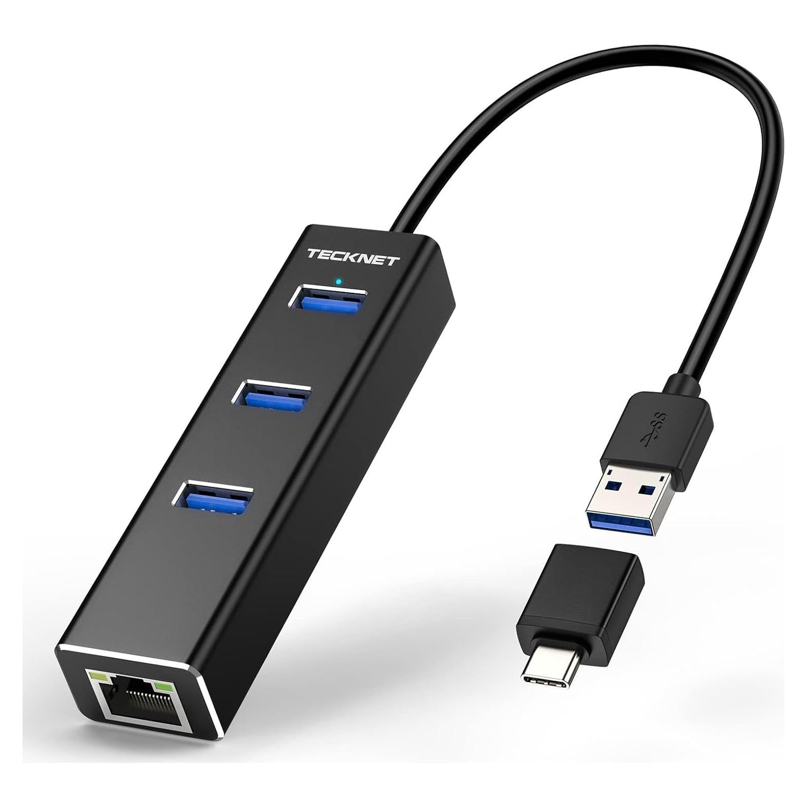 Adaptador USB C a Ethernet TECKNET con 3 puertos USB 3.0