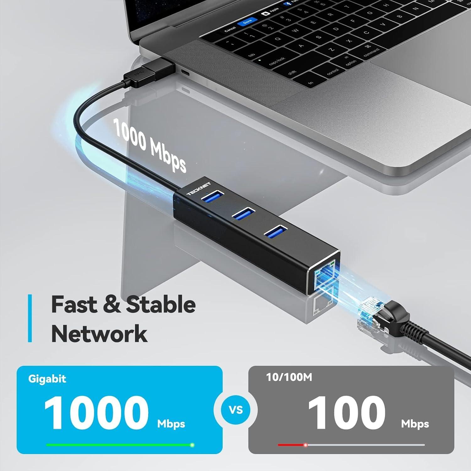 Adaptador USB C a Ethernet TECKNET con 3 puertos USB 3.0