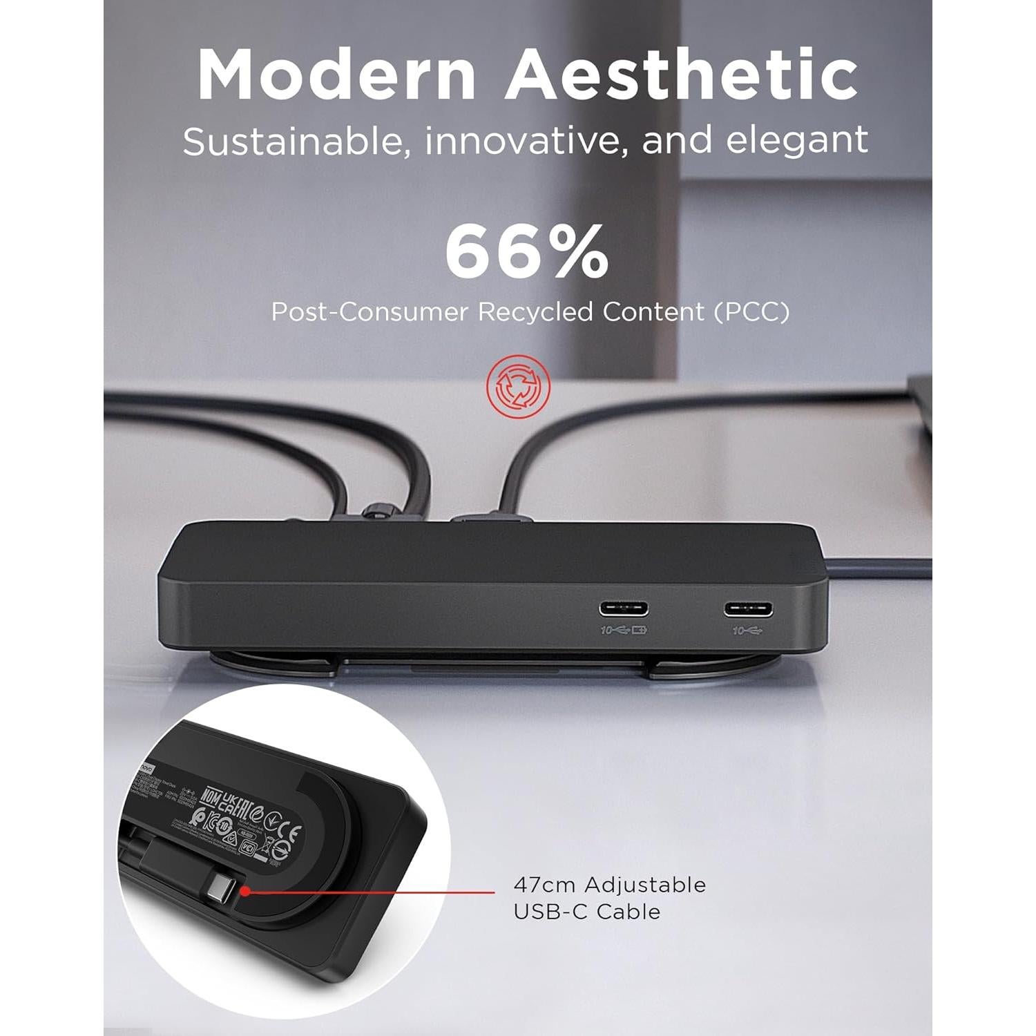 Dock de Viaje USB-C Lenovo - 7 Puertos, Duales Pantallas 4K