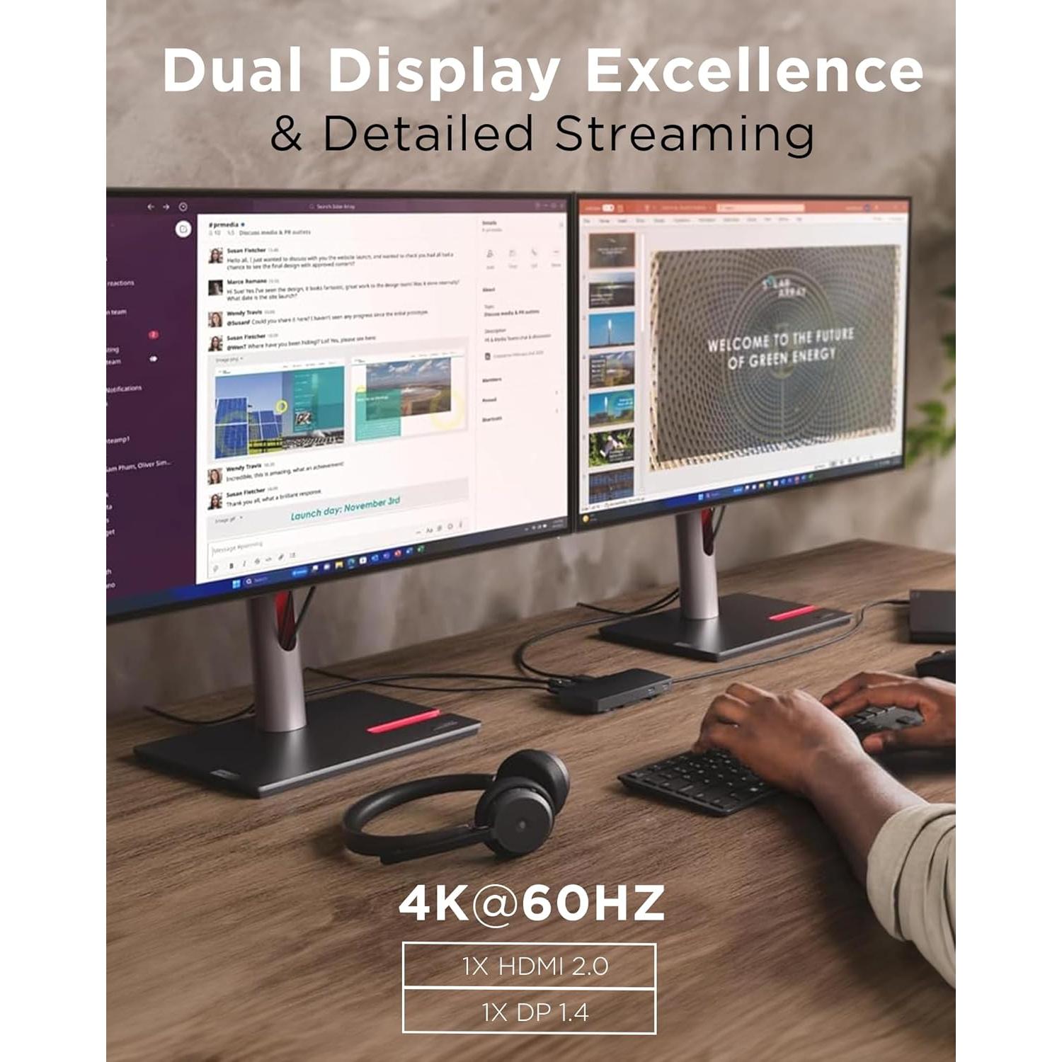 Dock de Viaje USB-C Lenovo - 7 Puertos, Duales Pantallas 4K